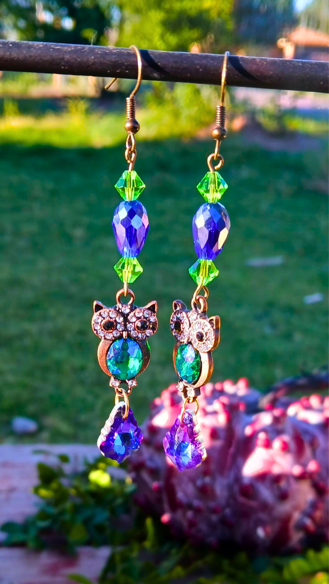 Blue Owl Dangle Earrings