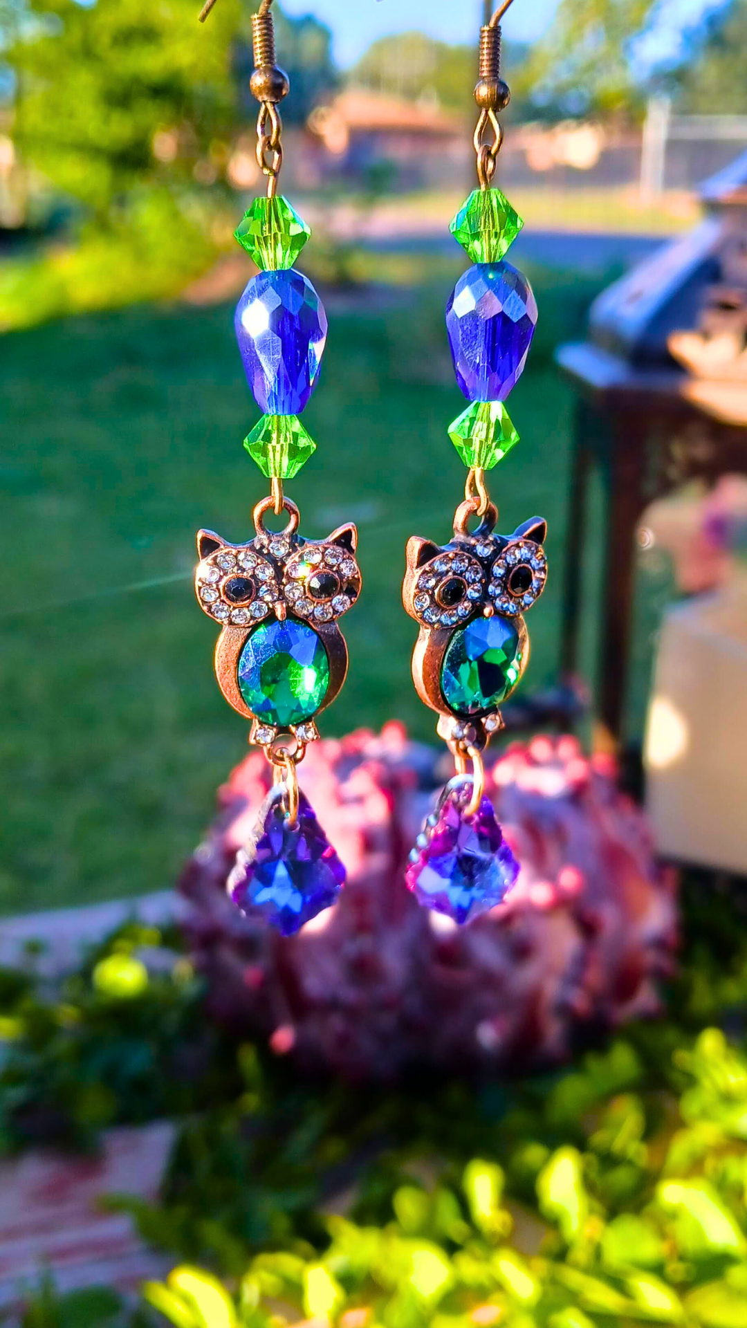 Blue Owl Dangle Earrings
