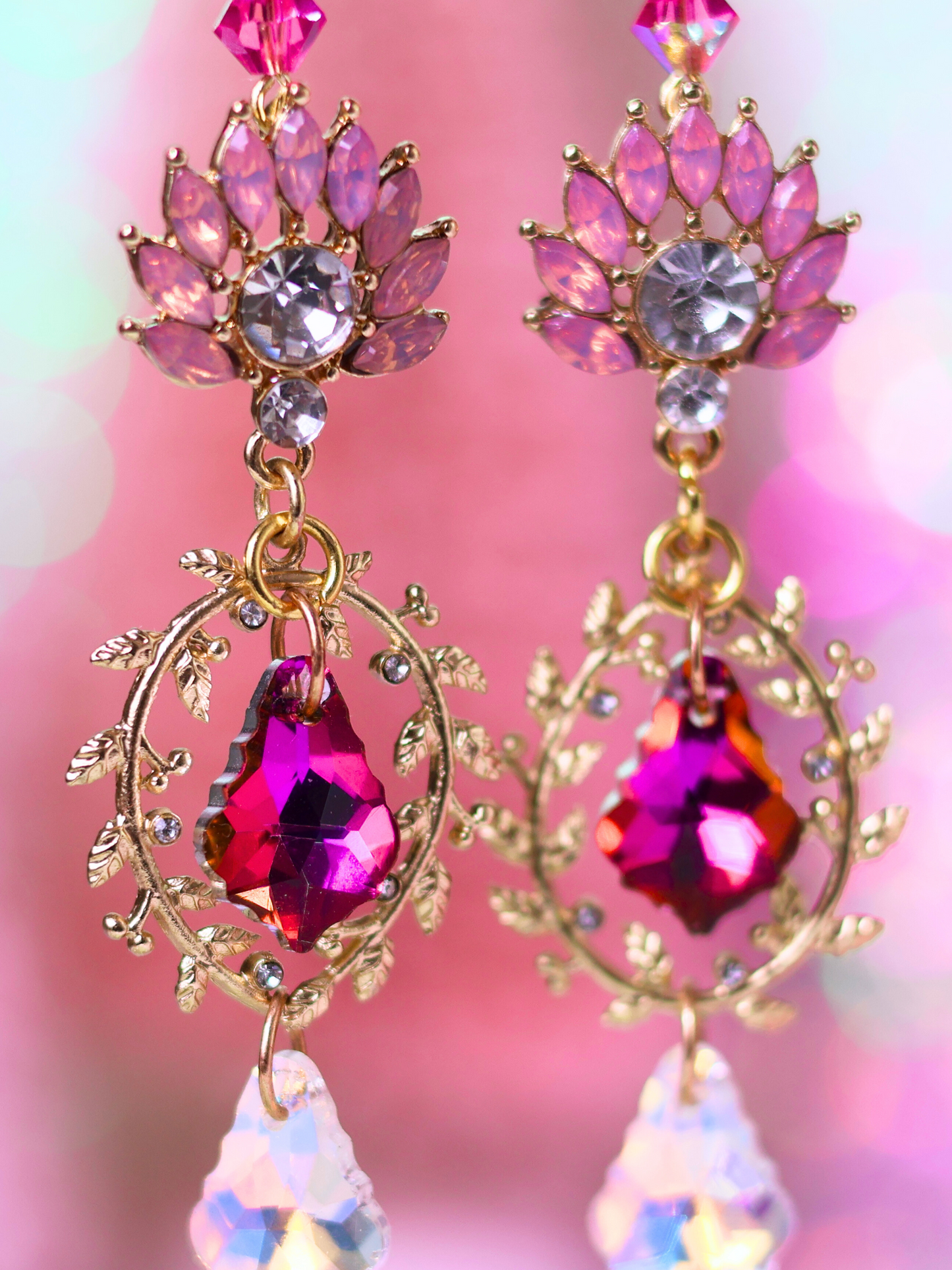 Glamorous Pink Crystal Drop Earrings – Sparkling Elegance
