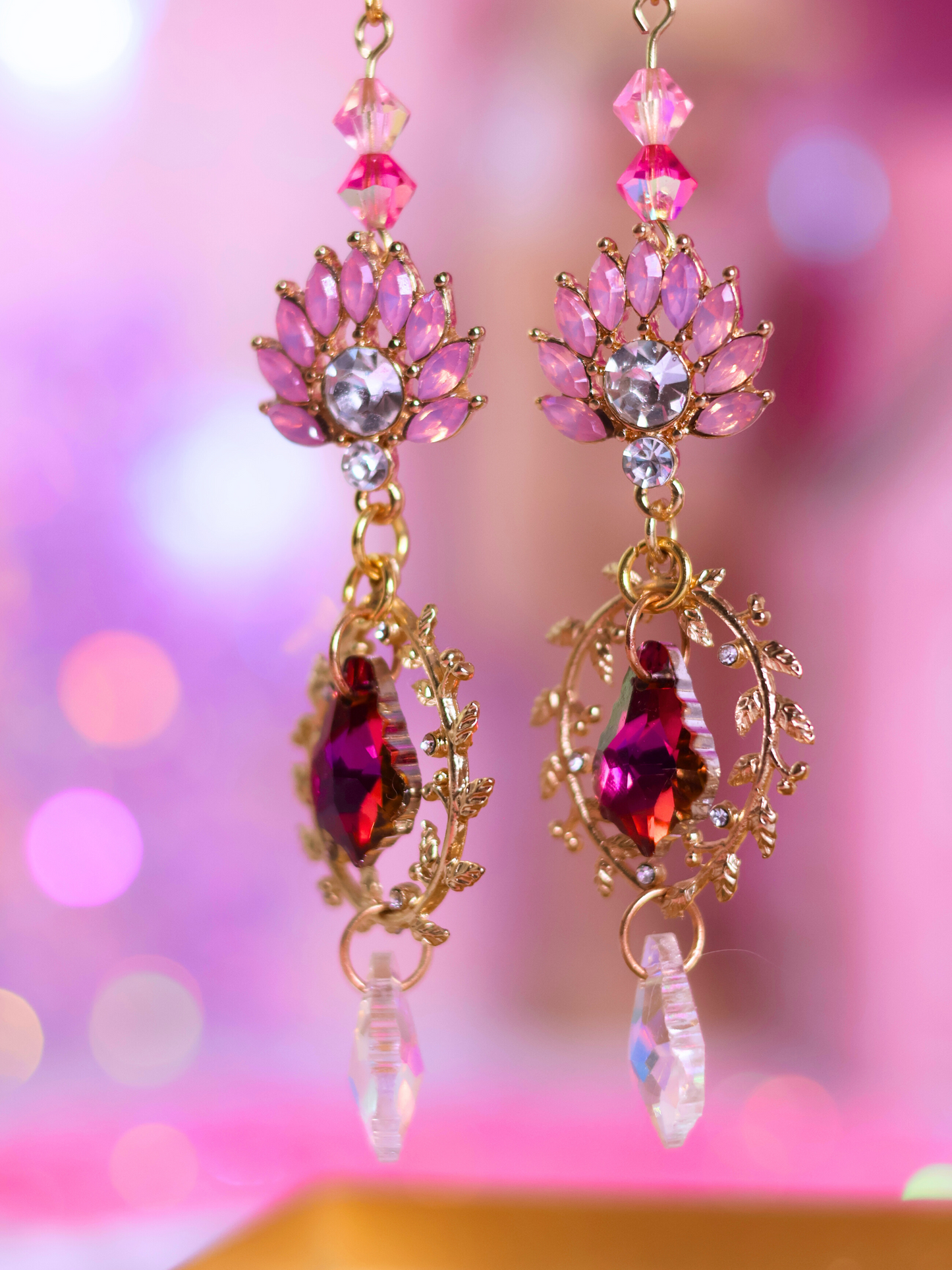 Glamorous Pink Crystal Drop Earrings – Sparkling Elegance