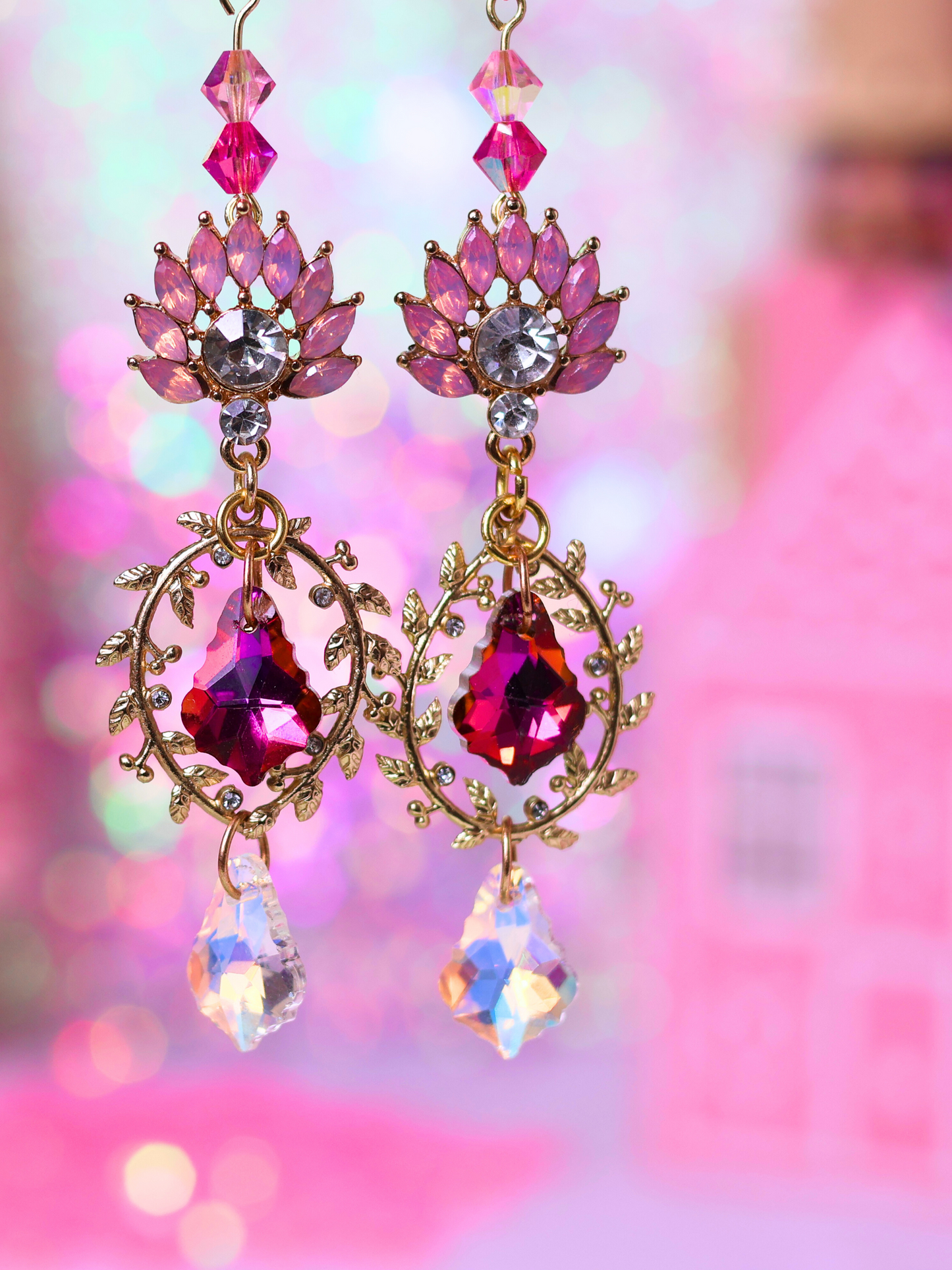 Glamorous Pink Crystal Drop Earrings – Sparkling Elegance