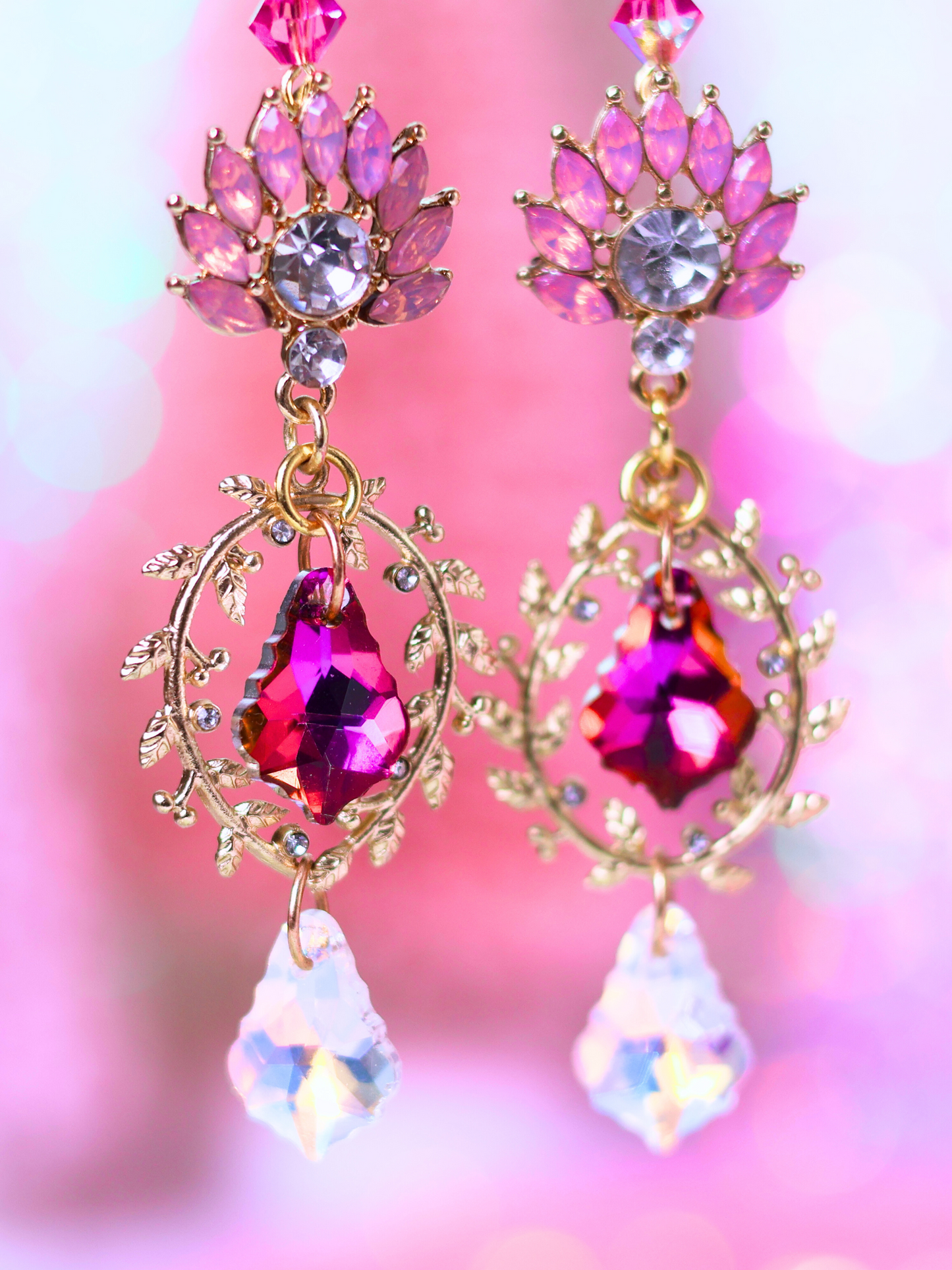 Glamorous Pink Crystal Drop Earrings – Sparkling Elegance