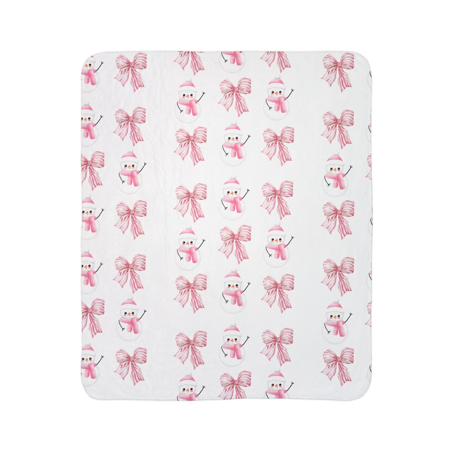 Pink Christmas Snowmen & Bows Fleece Blanket | Cozy Sherpa Blanket in 50"x60" & 60"x80" | The Yellow Butterfly