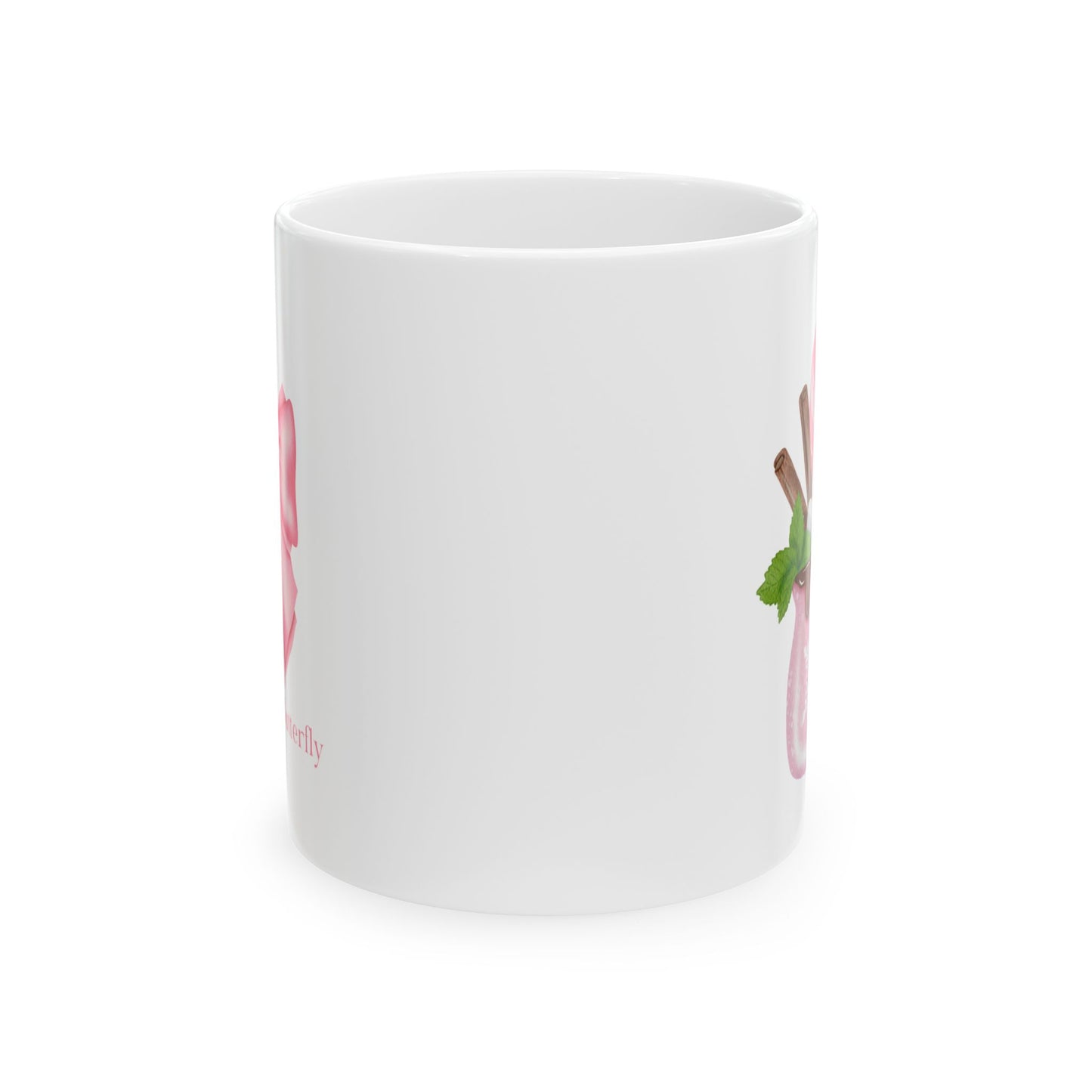 Cute Pink Christmas Mug with Gingerbread & Candy Cane – 11oz  Ceramic Holiday Mug