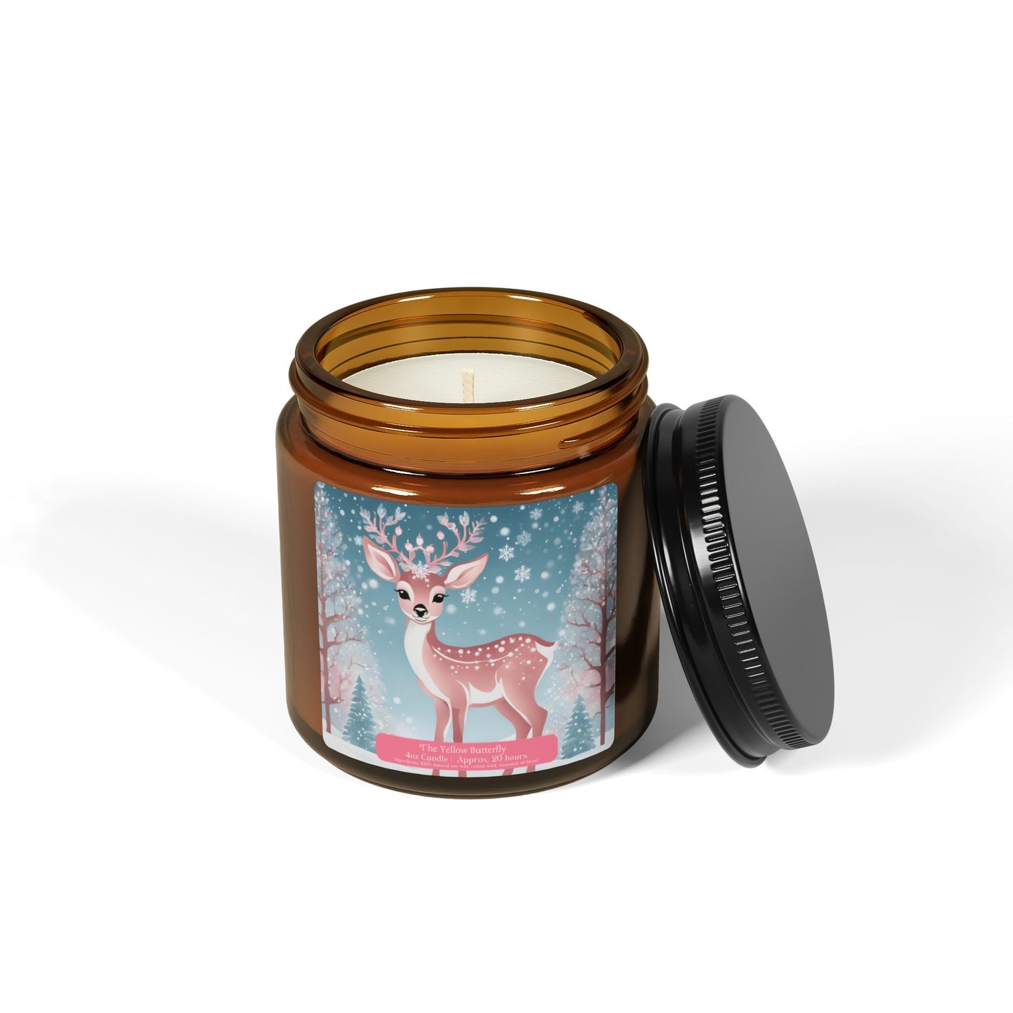 Winter  Reindeer Soy Candle | Available in 4oz & 9oz | (Multi-Size, Amber Jar) by The Yellow Butterfly