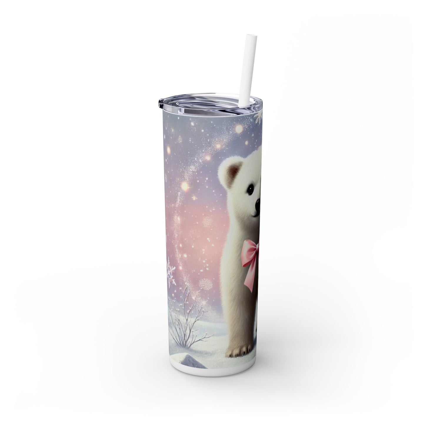 Adorable Polar Bear with Pink Bow  – 20oz Skinny Tumbler