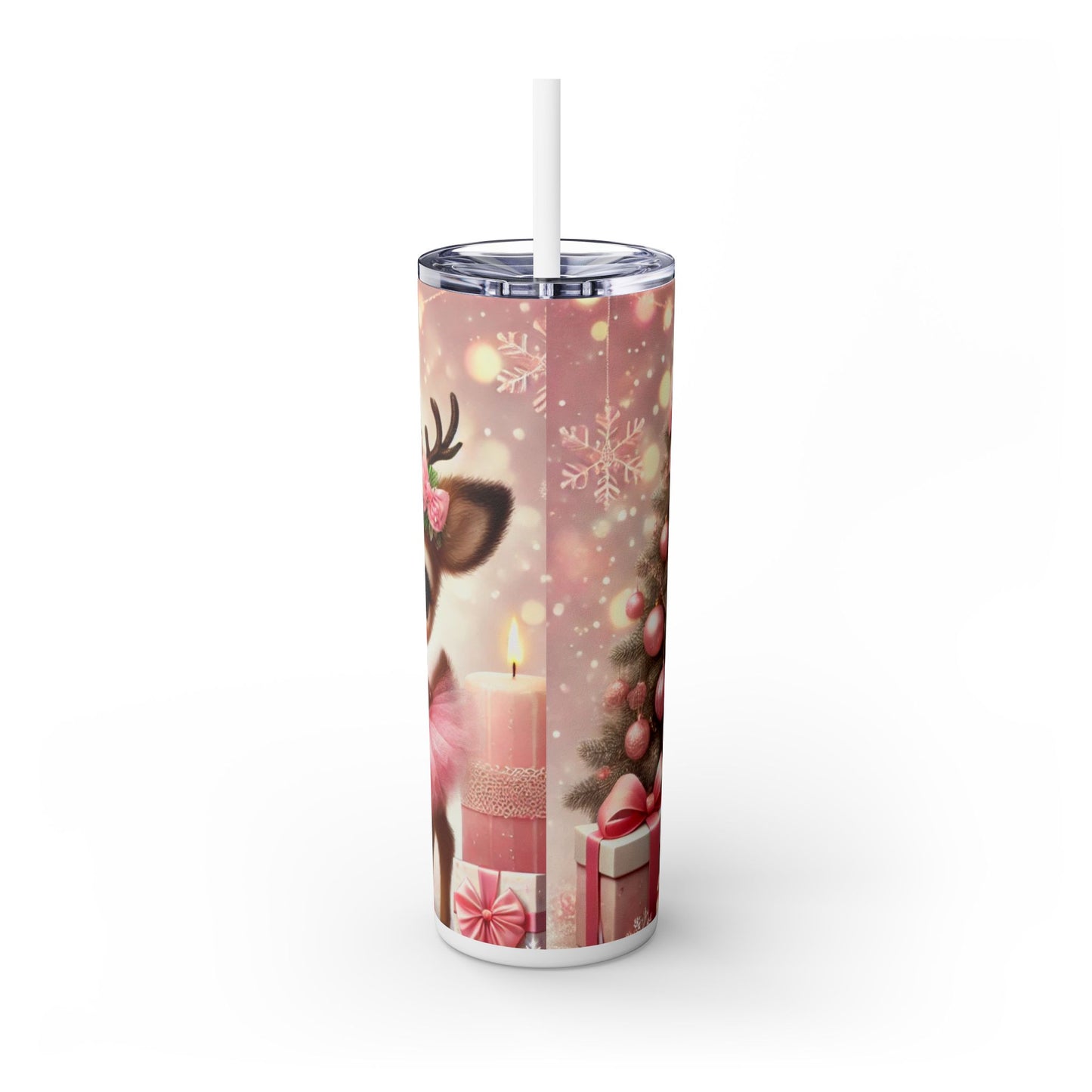 Christmas Princess Reindeer Ballerina – 20oz Glossy Skinny Tumbler