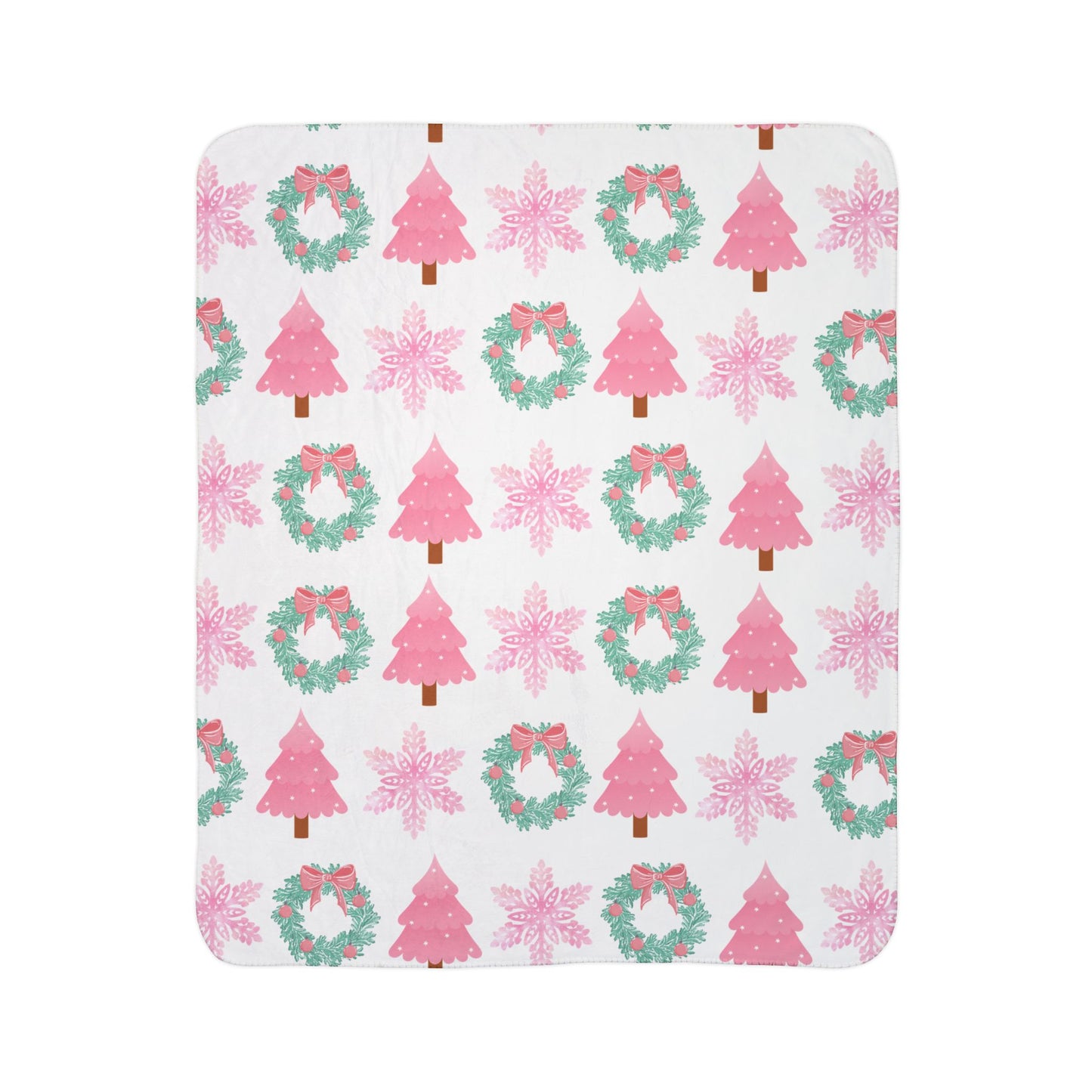 Pink Christmas Trees & Wreaths Fleece Blanket | Cozy Sherpa Blanket in 50"x60" & 60"x80" | The Yellow Butterfly