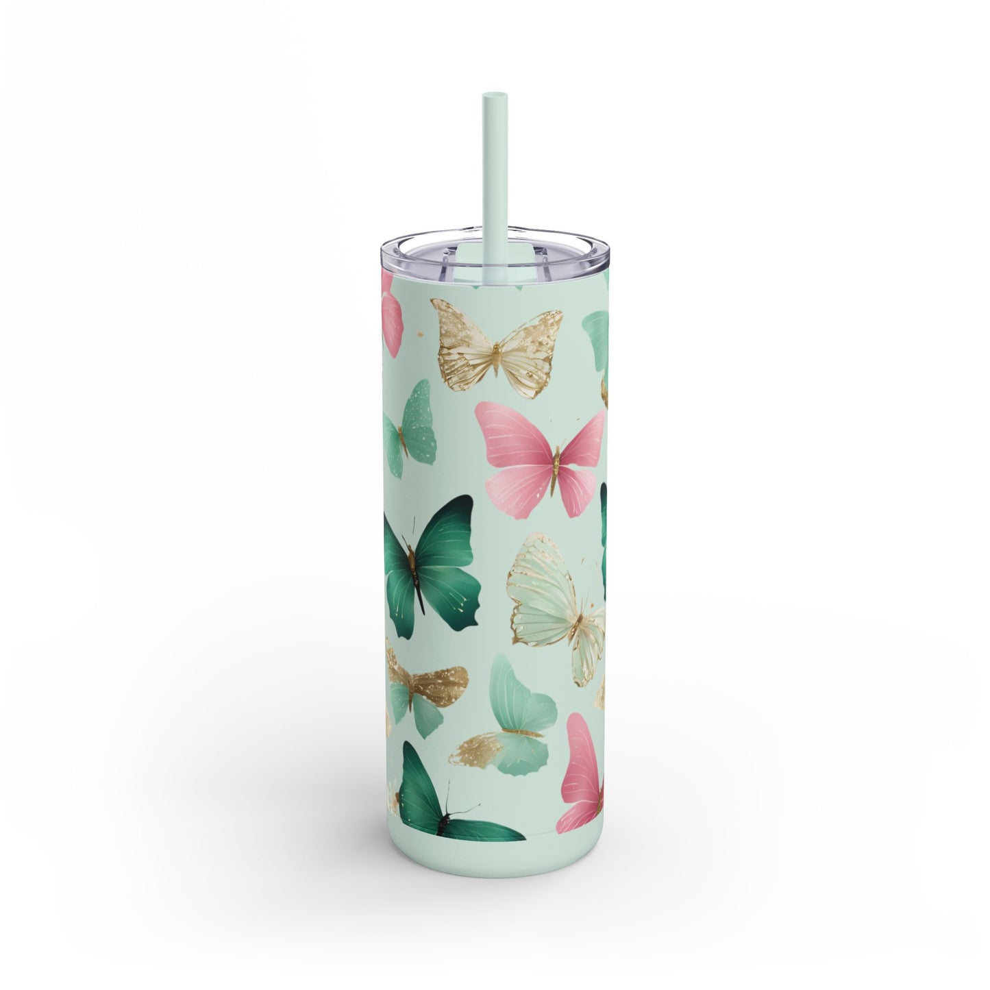 Butterfly Dreams Skinny Tumbler – 20oz Matte Skinny Tumbler  Dusty Rose, Dusty Blue, Sea Glass