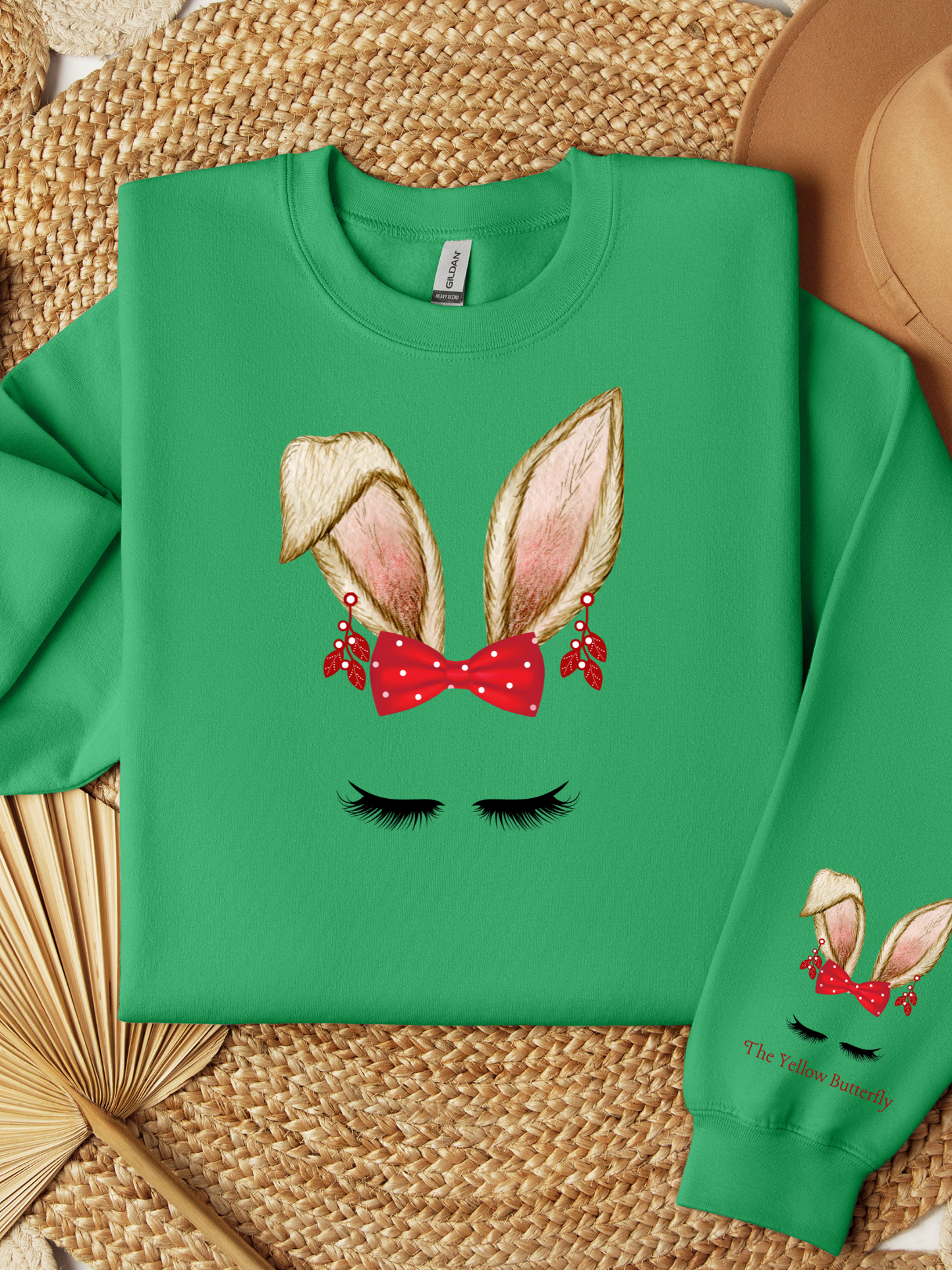 Christmas Bunny Ears Red Bow with Polka Dots and Dangle Earrings Sweatshirt