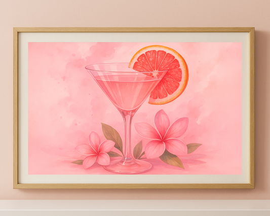 Pink Grapefruit Martini – Feminine Summer Cocktail Printable Art
