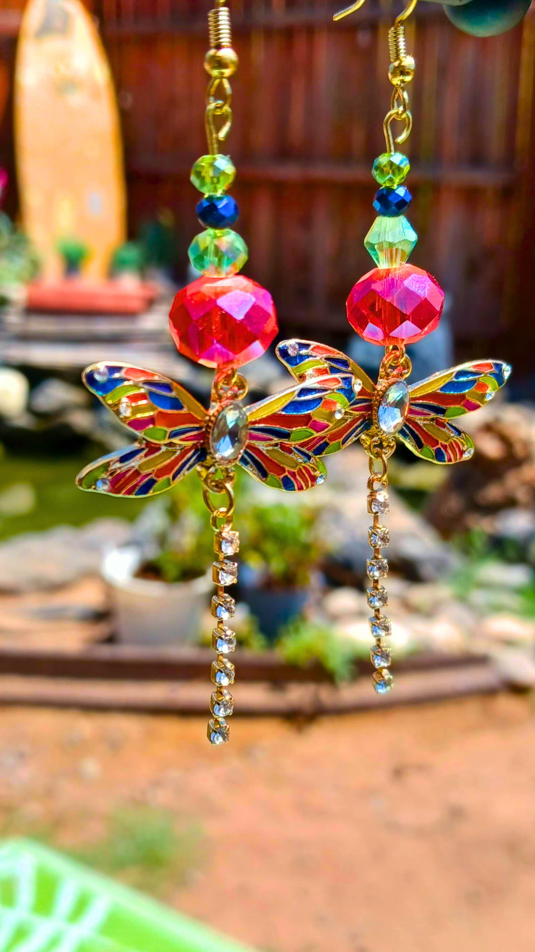 Orange Dragonfly Garden Earrings