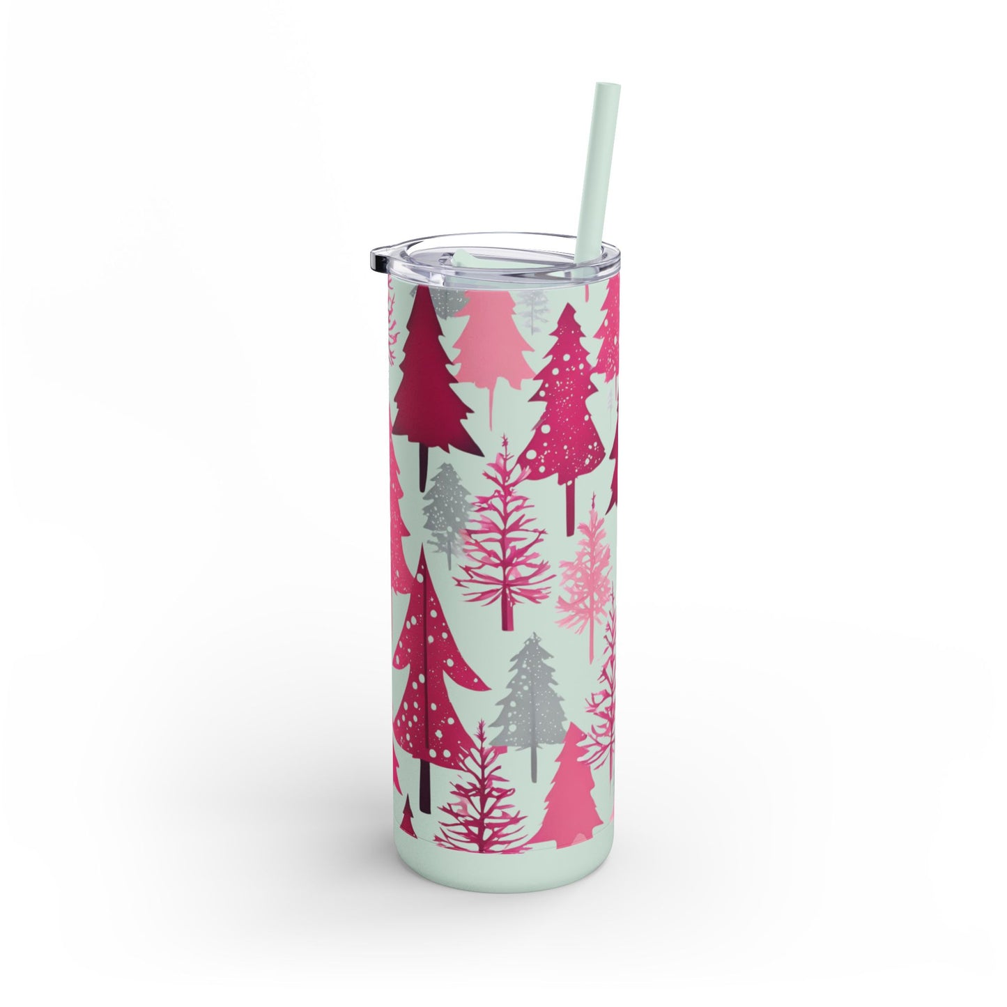 Sea Glass & Pink Forest  Skinny Matte Tumbler | 20oz Holiday Drinkware in Dusty Rose, Dusty Blue & Sea Glass