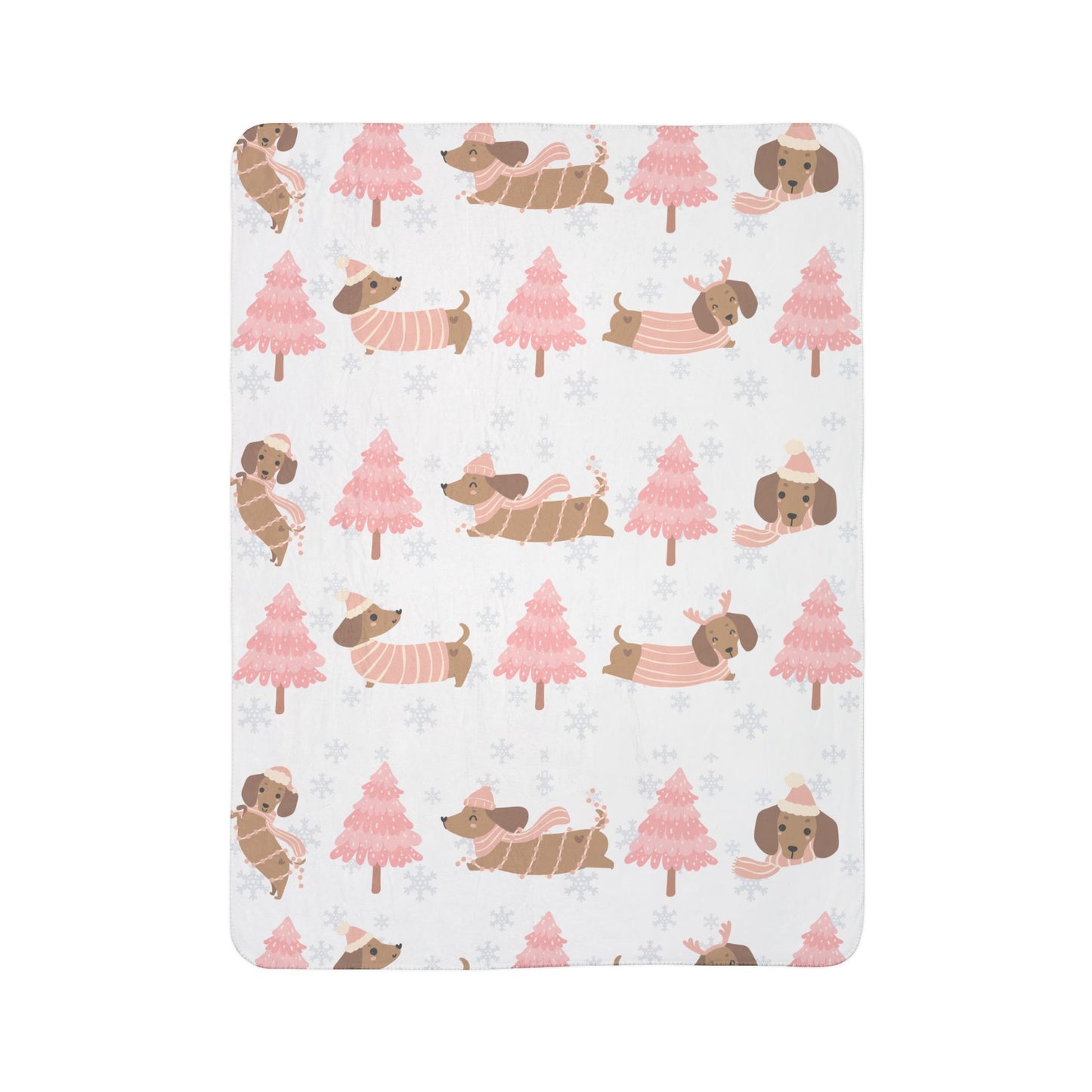 Pink Christmas Trees & Cute Dog | Cozy Sherpa Blanket in 50"x60" & 60"x80" | The Yellow Butterfly