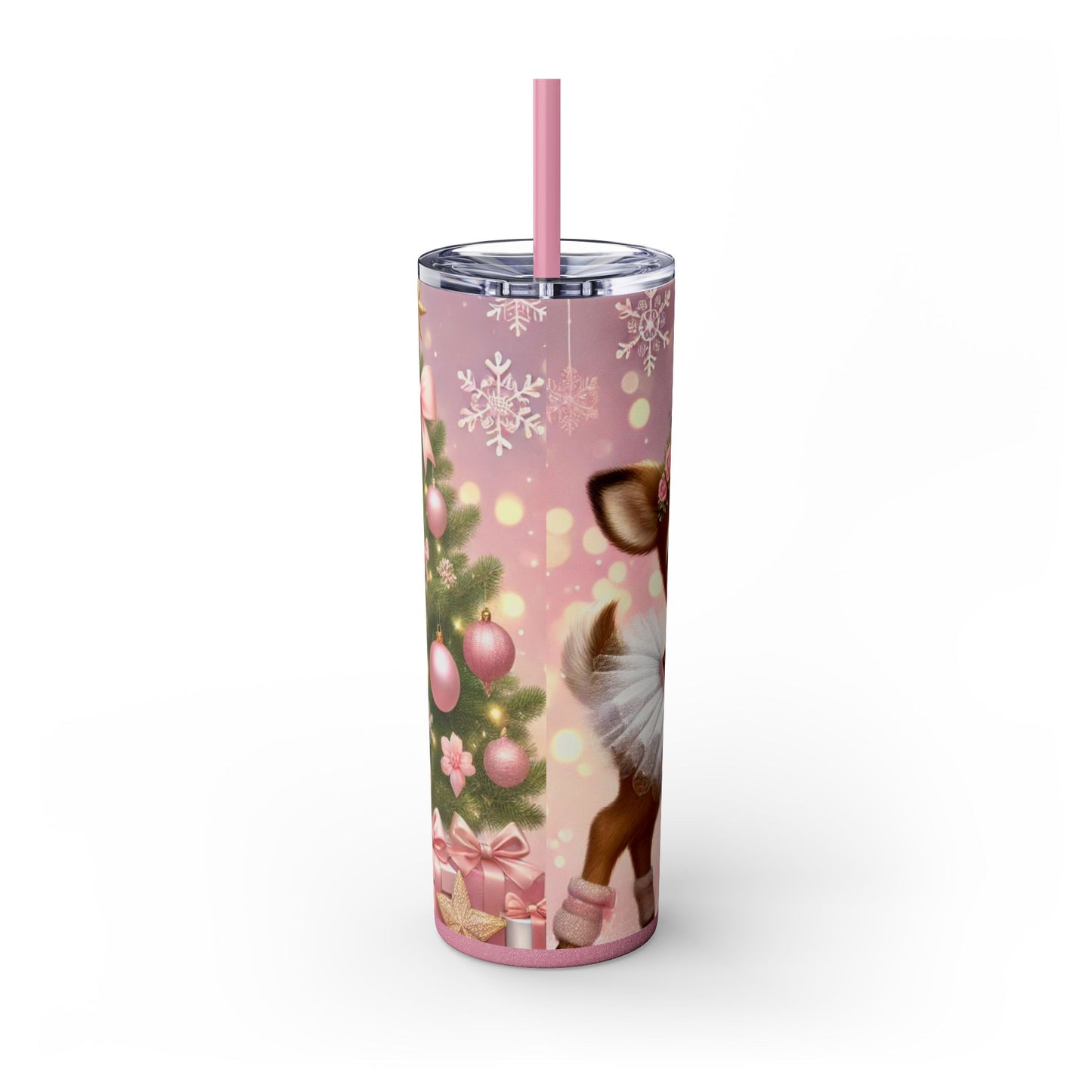 Christmas Coquette Reindeer in Tutu – 20oz Glossy Skinny Tumbler