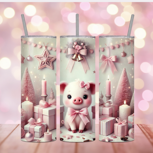 Pink Christmas Piglet – 20oz Glossy Skinny Tumbler