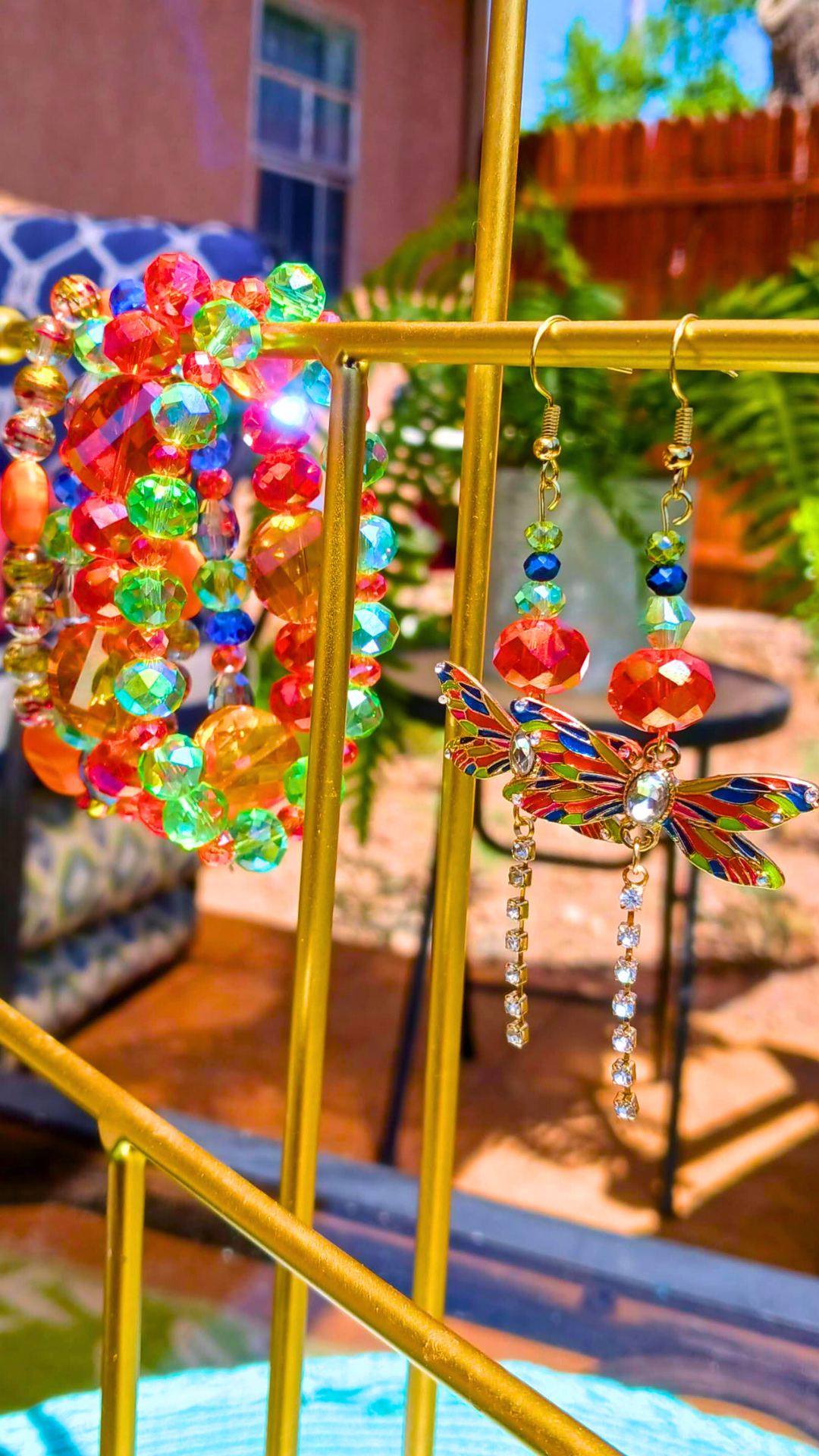 Orange Dragonfly Garden Earrings