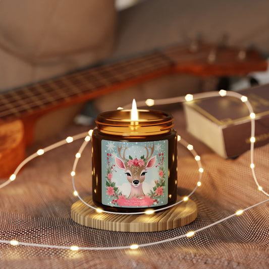 Whimsical Christmas Reindeer Soy Candle | 4oz & 9oz Amber Jar | The Yellow Butterfly Holiday Collection