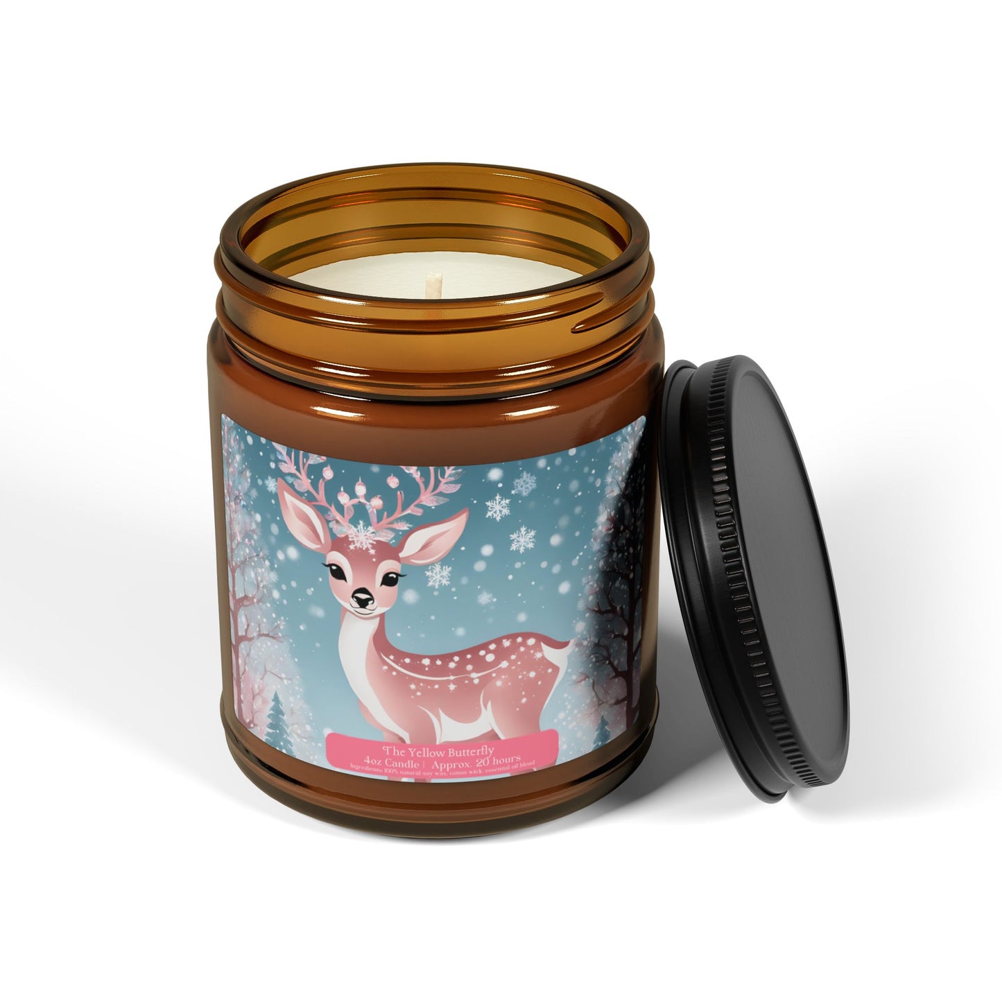 Winter  Reindeer Soy Candle | Available in 4oz & 9oz | (Multi-Size, Amber Jar) by The Yellow Butterfly