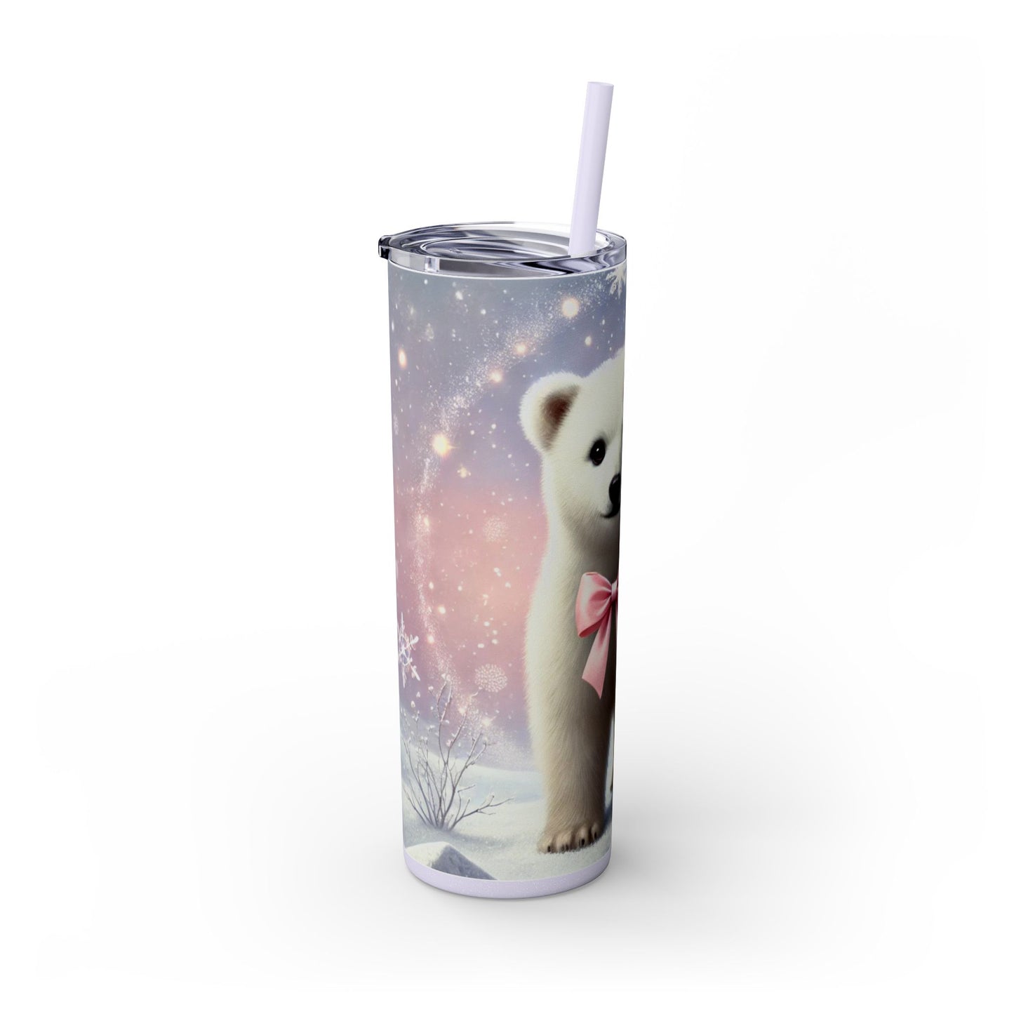 Adorable Polar Bear with Pink Bow  – 20oz Skinny Tumbler