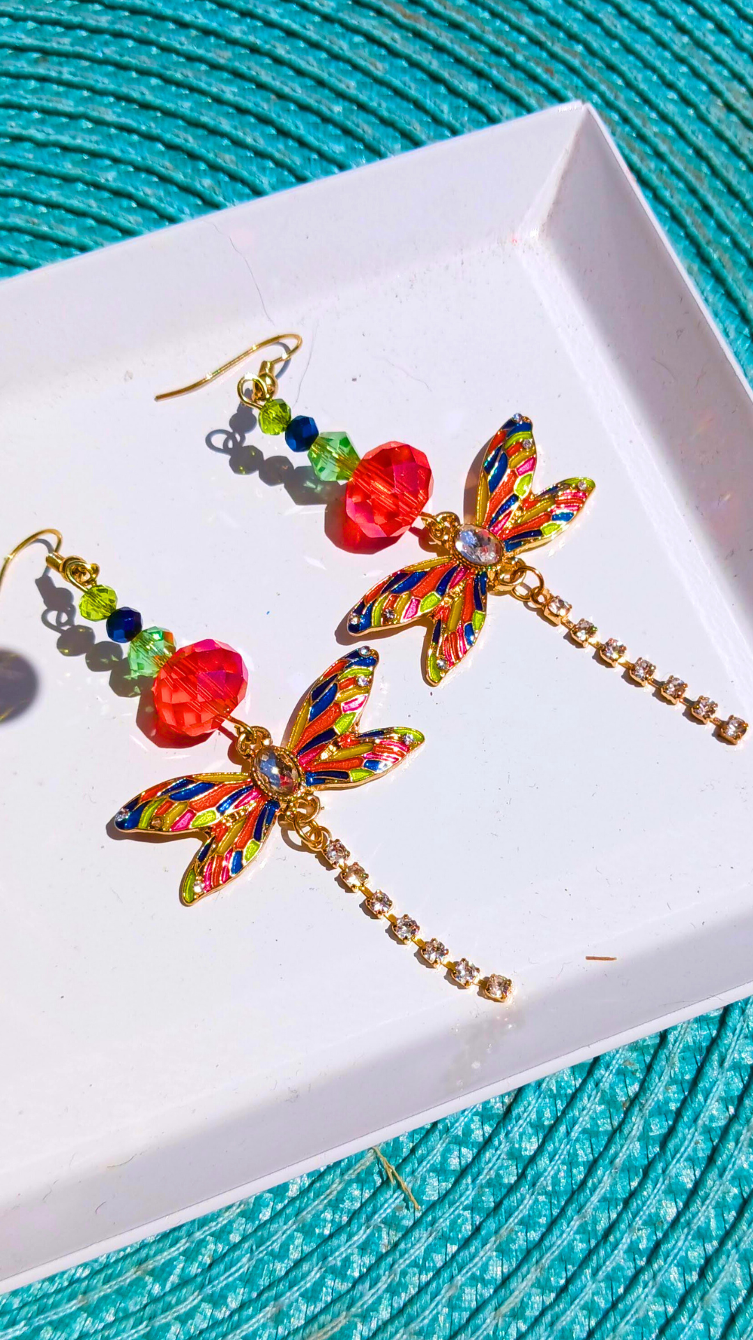 Orange Dragonfly Garden Earrings