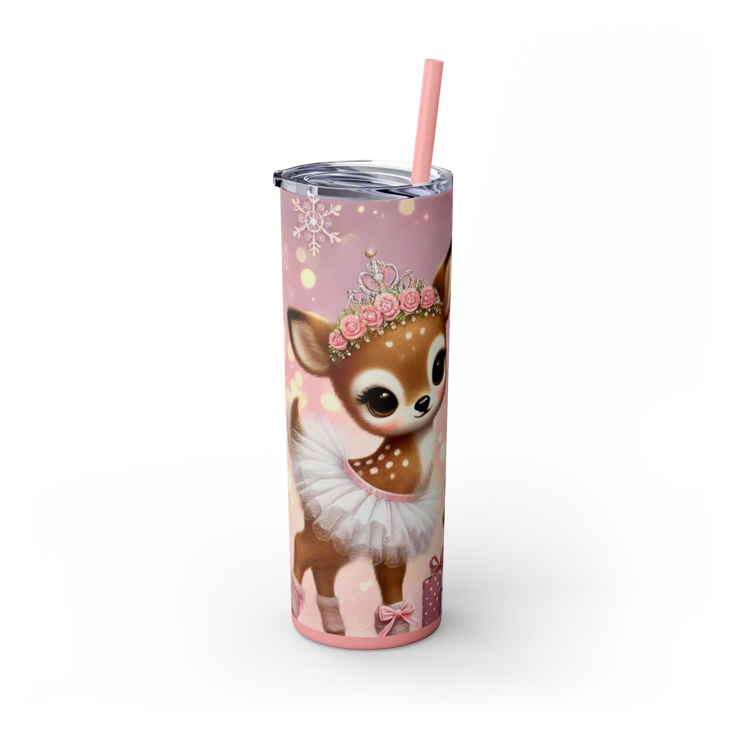 Christmas Coquette Reindeer in Tutu – 20oz Glossy Skinny Tumbler