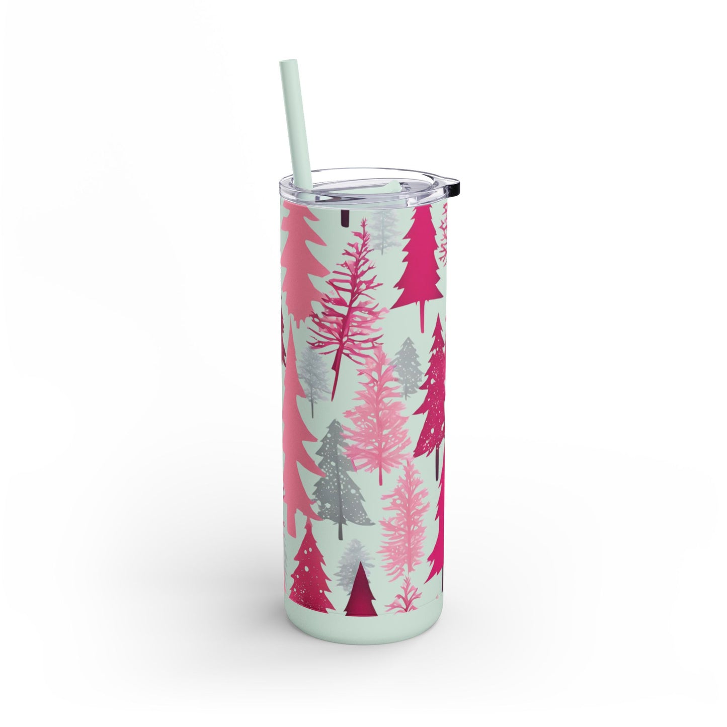 Sea Glass & Pink Forest  Skinny Matte Tumbler | 20oz Holiday Drinkware in Dusty Rose, Dusty Blue & Sea Glass