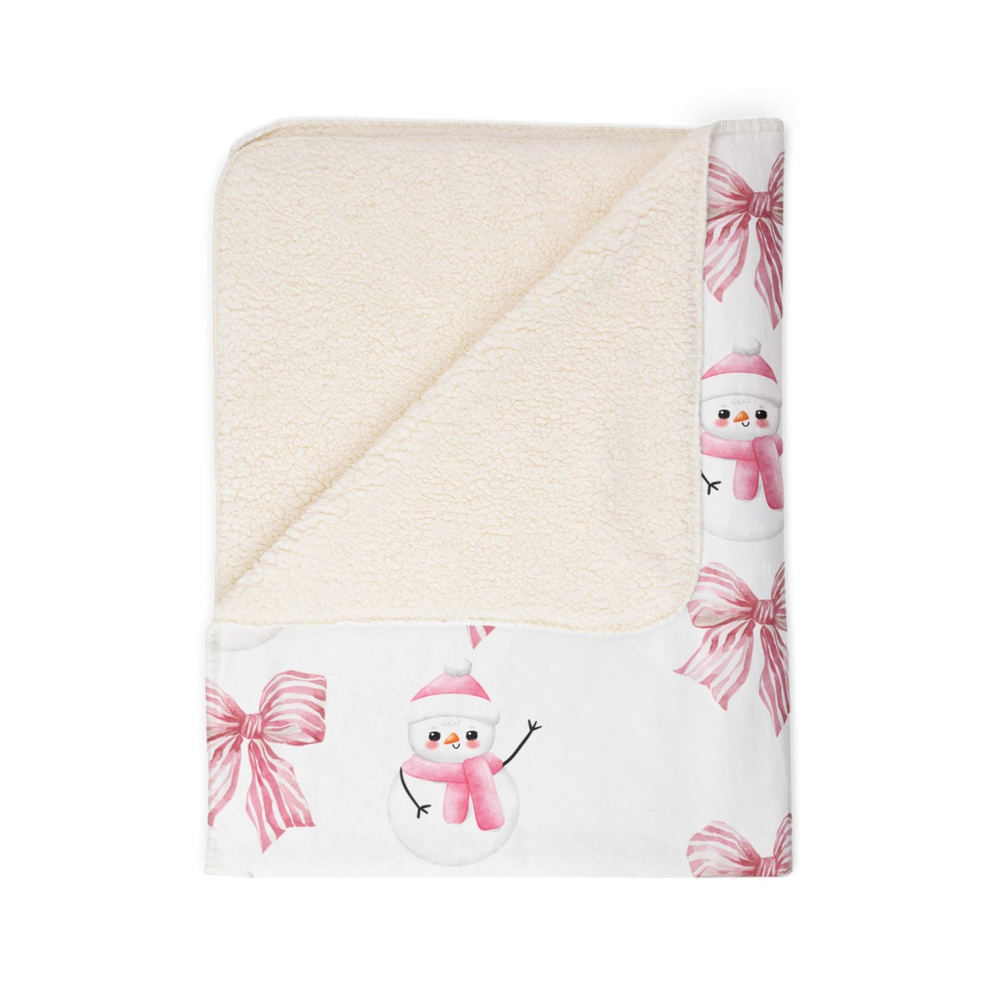 Pink Christmas Snowmen & Bows Fleece Blanket | Cozy Sherpa Blanket in 50"x60" & 60"x80" | The Yellow Butterfly