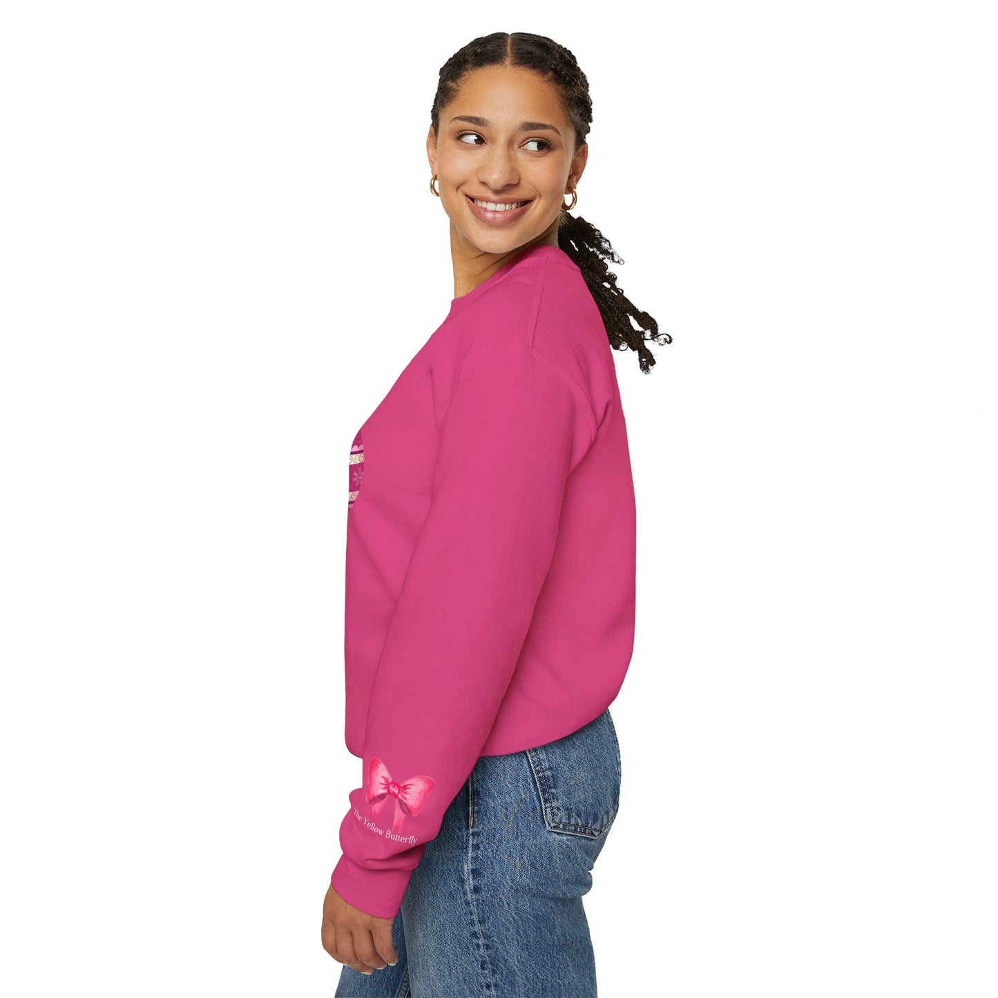 Cozy Christmas Sweatshirt with Pink Ornaments