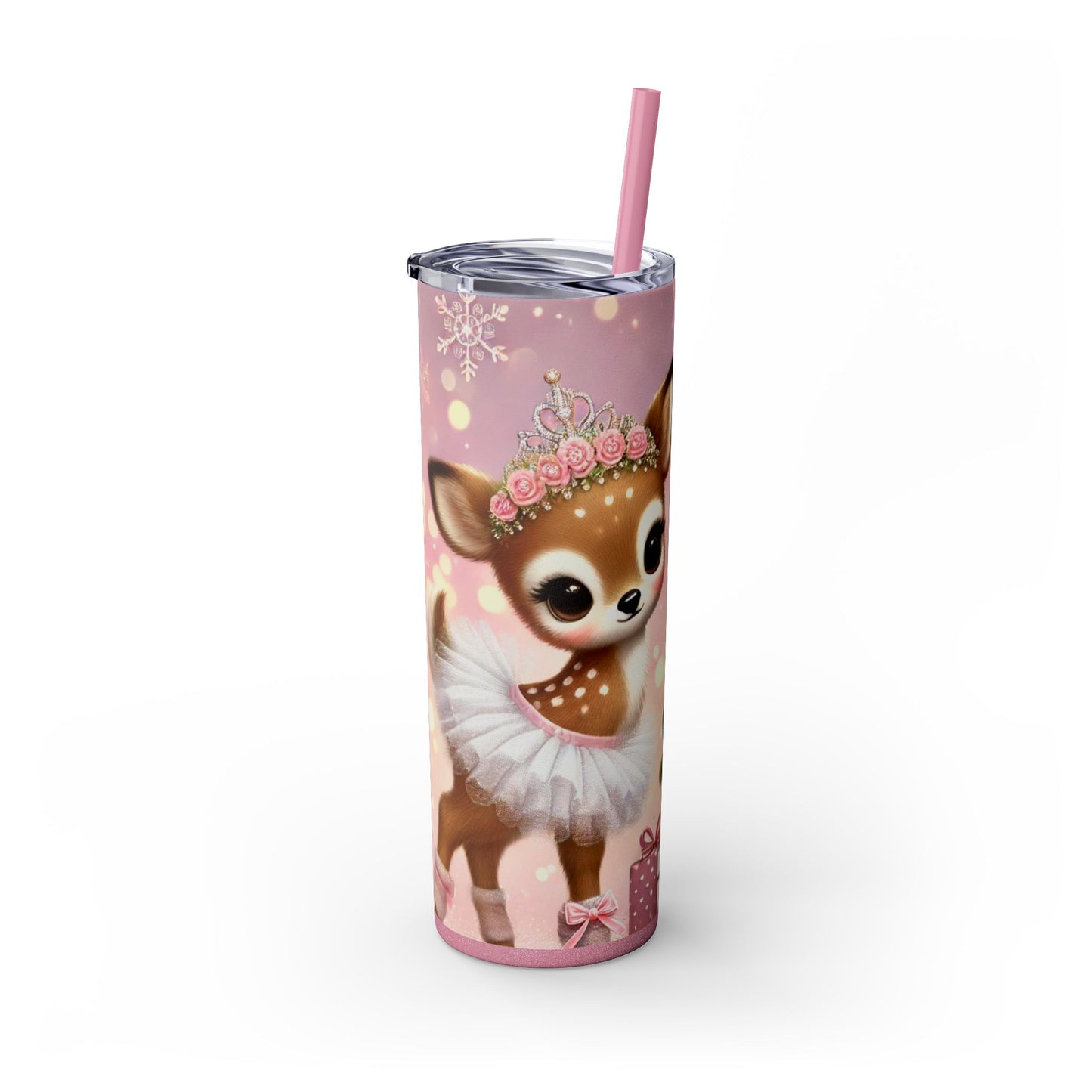 Christmas Coquette Reindeer in Tutu – 20oz Glossy Skinny Tumbler