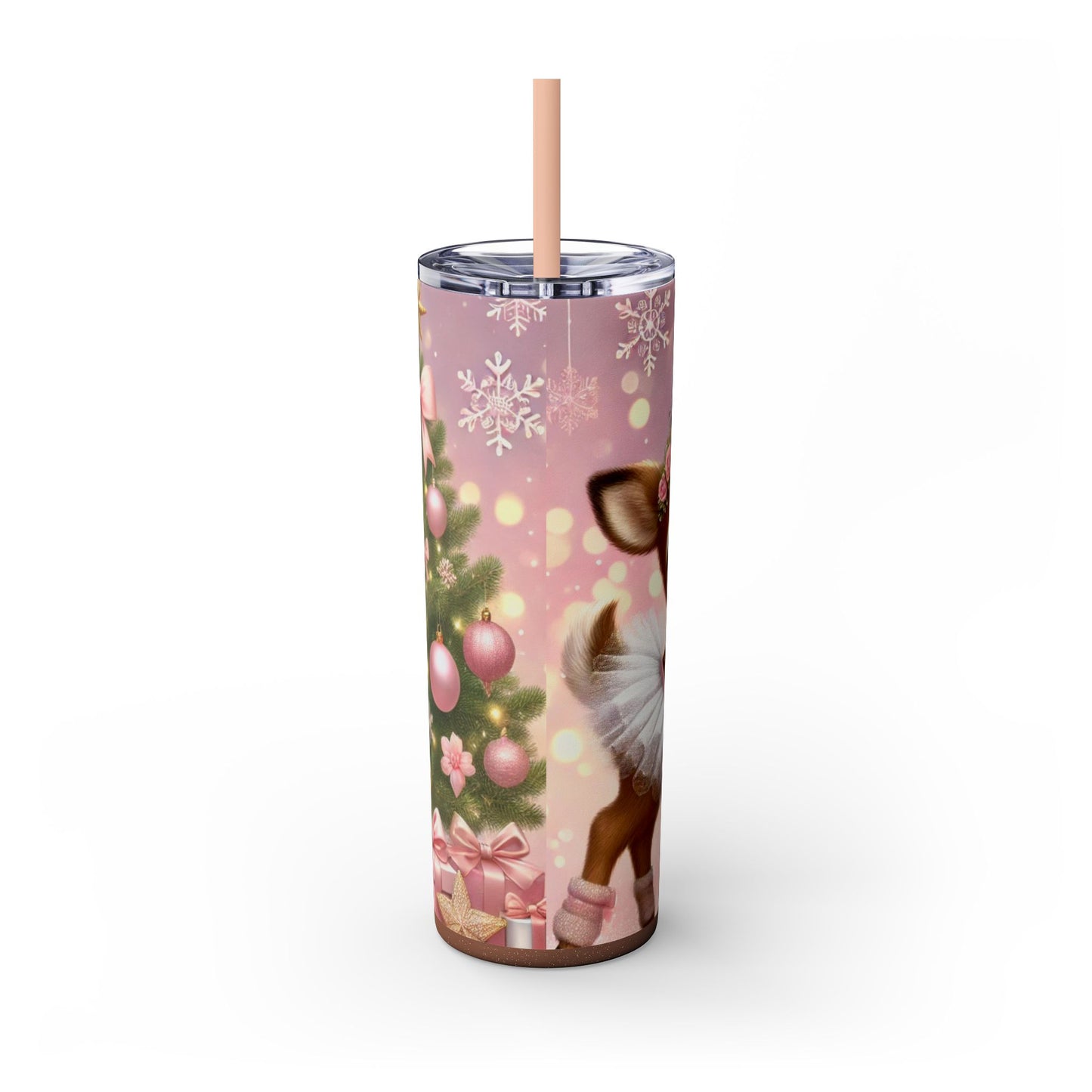 Christmas Coquette Reindeer in Tutu – 20oz Glossy Skinny Tumbler