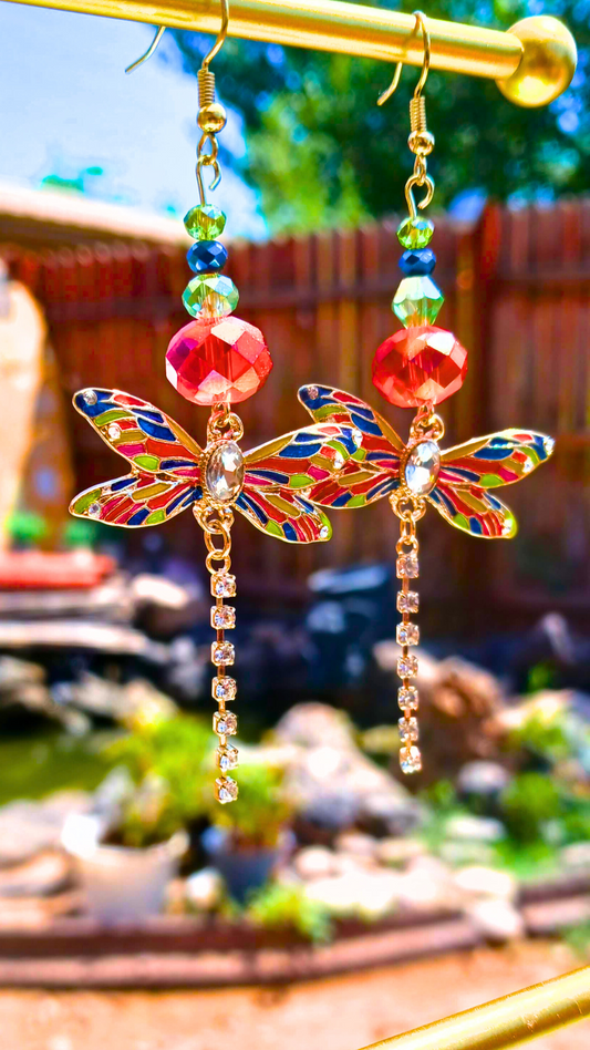 Orange Dragonfly Garden Earrings