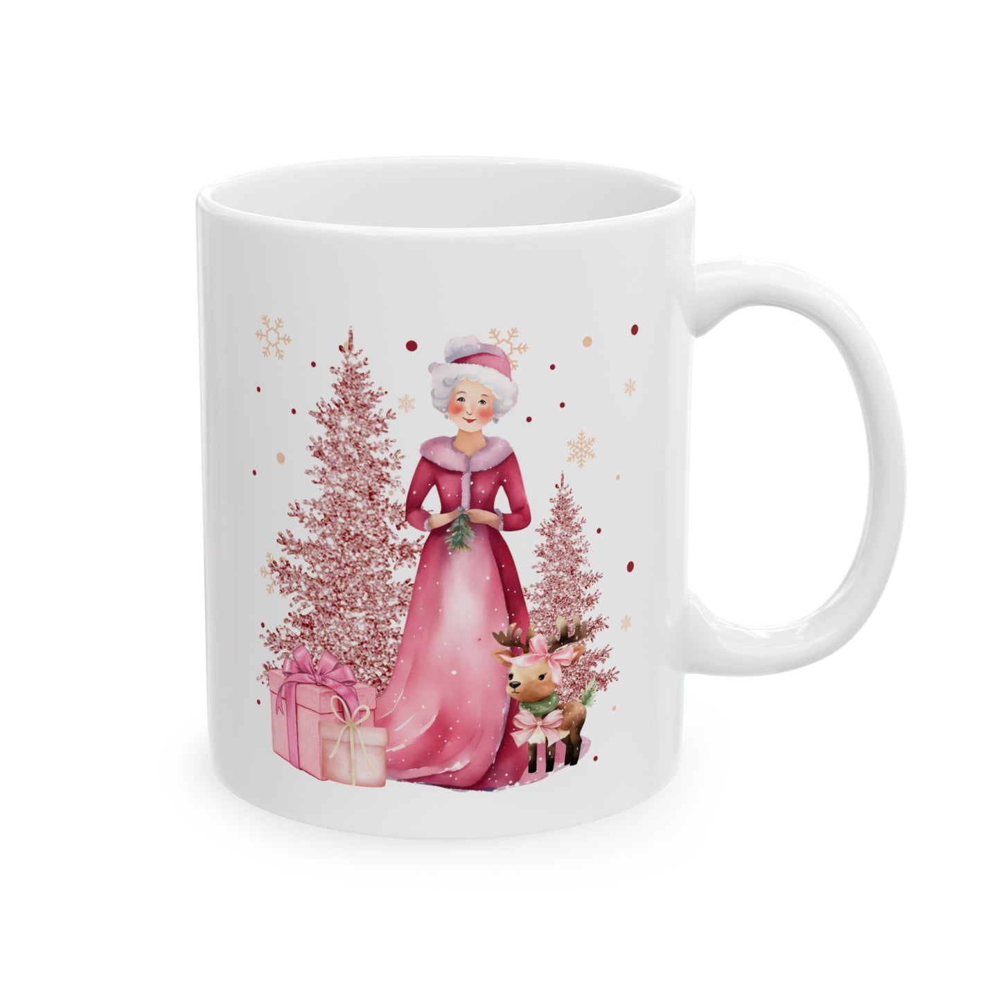 Mrs. Claus & Reindeer Mug – Christmas Ceramic Coffee Cup 11oz/15oz