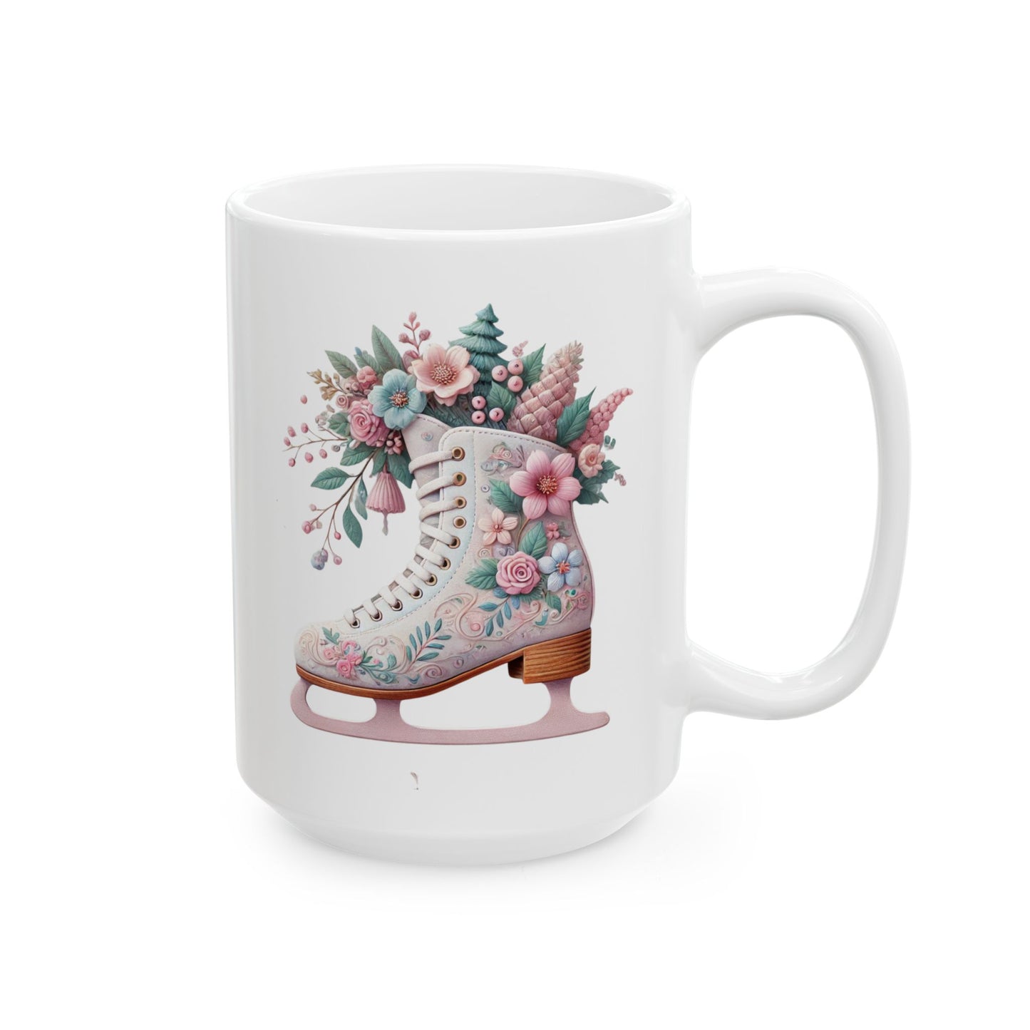 ❄️ Floral Ice Skate Mug – Festive Ceramic Mug, 11oz/15oz