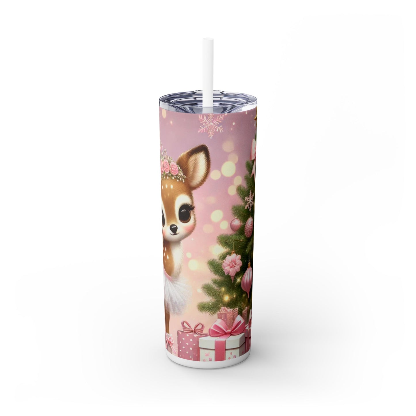 Christmas Coquette Reindeer in Tutu – 20oz Glossy Skinny Tumbler