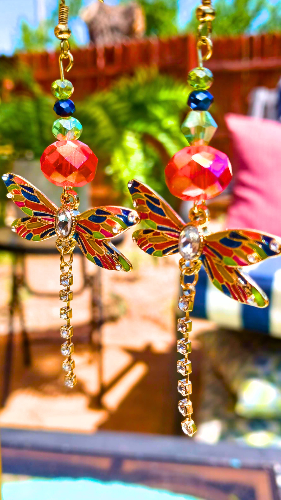 Orange Dragonfly Garden Earrings