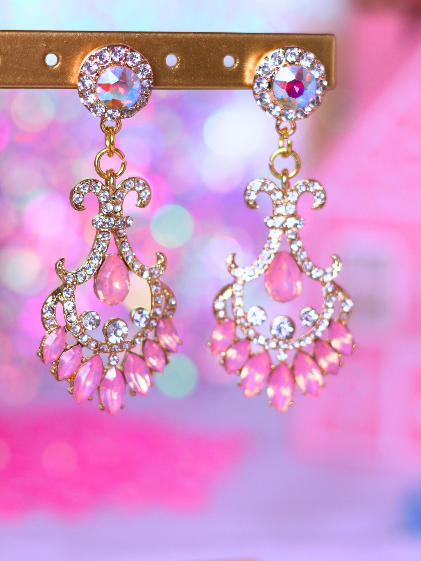 Pink Christmas Collection: Elegant Crystal Chandelier Earrings – Perfect for Holiday Glam