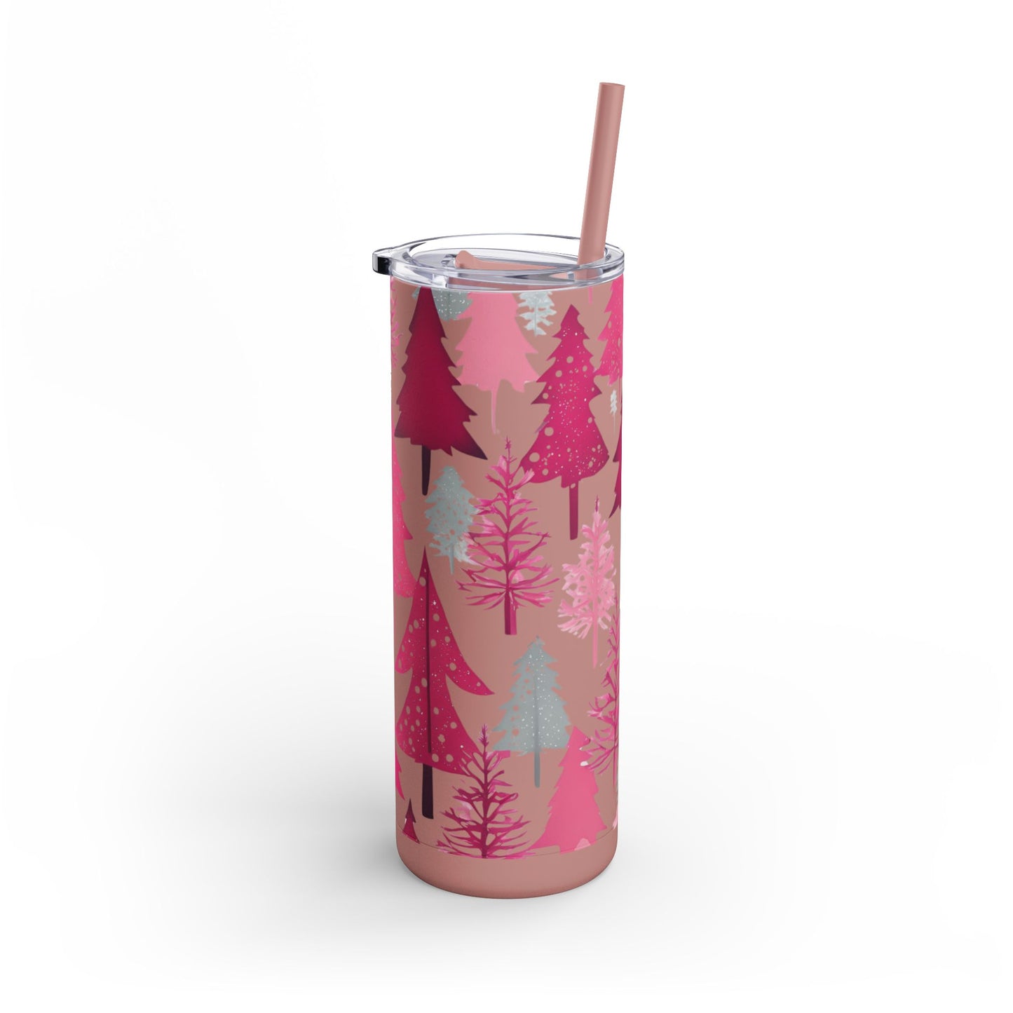 Sea Glass & Pink Forest  Skinny Matte Tumbler | 20oz Holiday Drinkware in Dusty Rose, Dusty Blue & Sea Glass