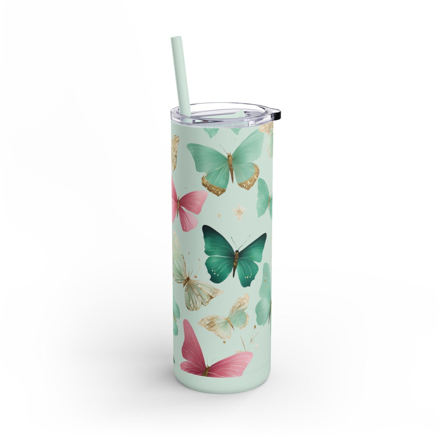 Butterfly Dreams Skinny Tumbler – 20oz Matte Skinny Tumbler  Dusty Rose, Dusty Blue, Sea Glass