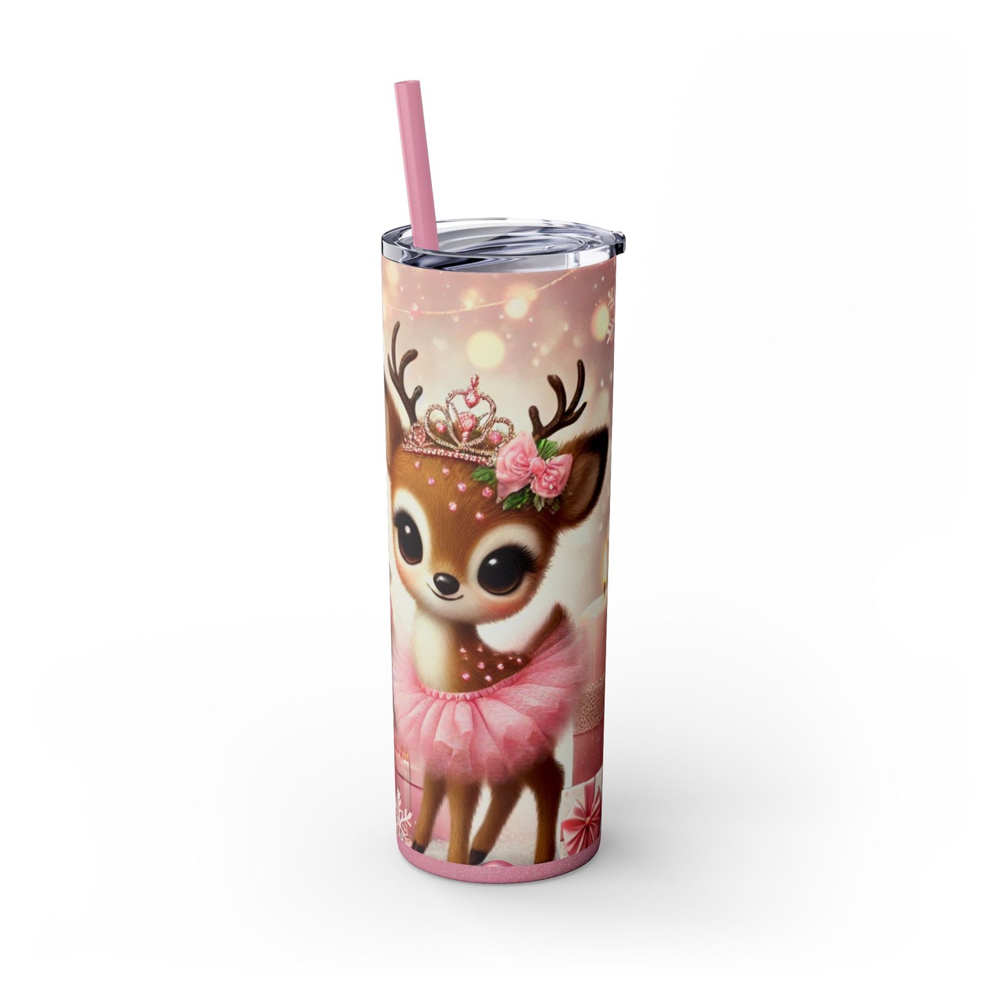 Christmas Princess Reindeer Ballerina – 20oz Glossy Skinny Tumbler