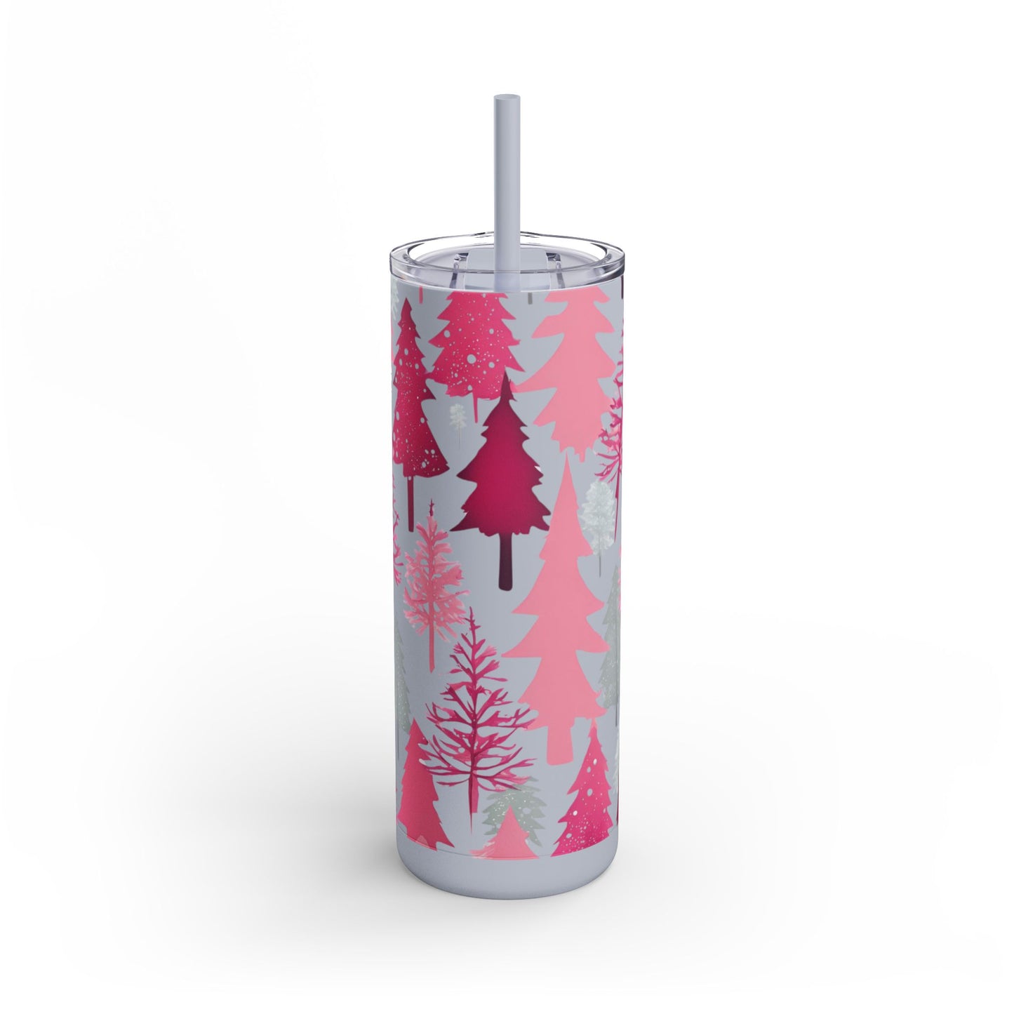 Sea Glass & Pink Forest  Skinny Matte Tumbler | 20oz Holiday Drinkware in Dusty Rose, Dusty Blue & Sea Glass