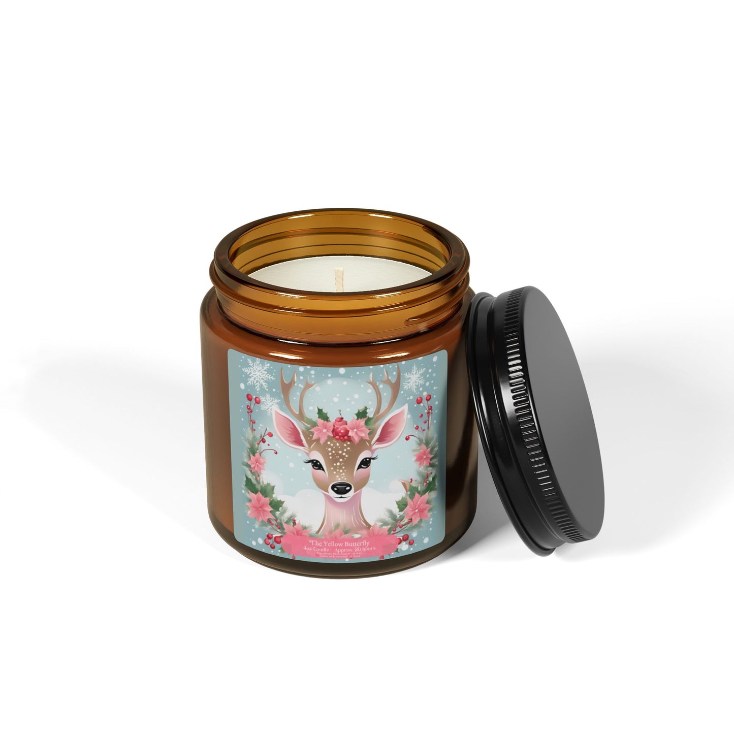 Whimsical Christmas Reindeer Soy Candle | 4oz & 9oz Amber Jar | The Yellow Butterfly Holiday Collection