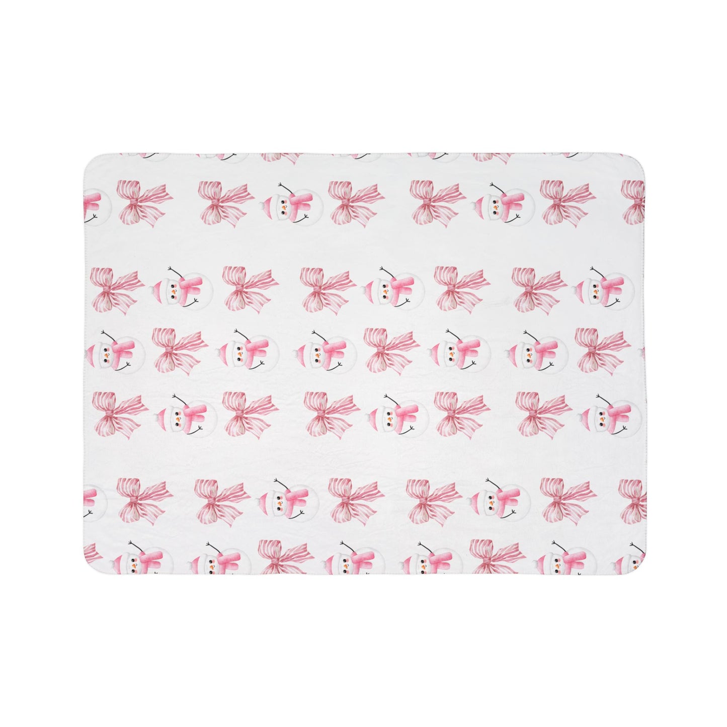 Pink Christmas Snowmen & Bows Fleece Blanket | Cozy Sherpa Blanket in 50"x60" & 60"x80" | The Yellow Butterfly