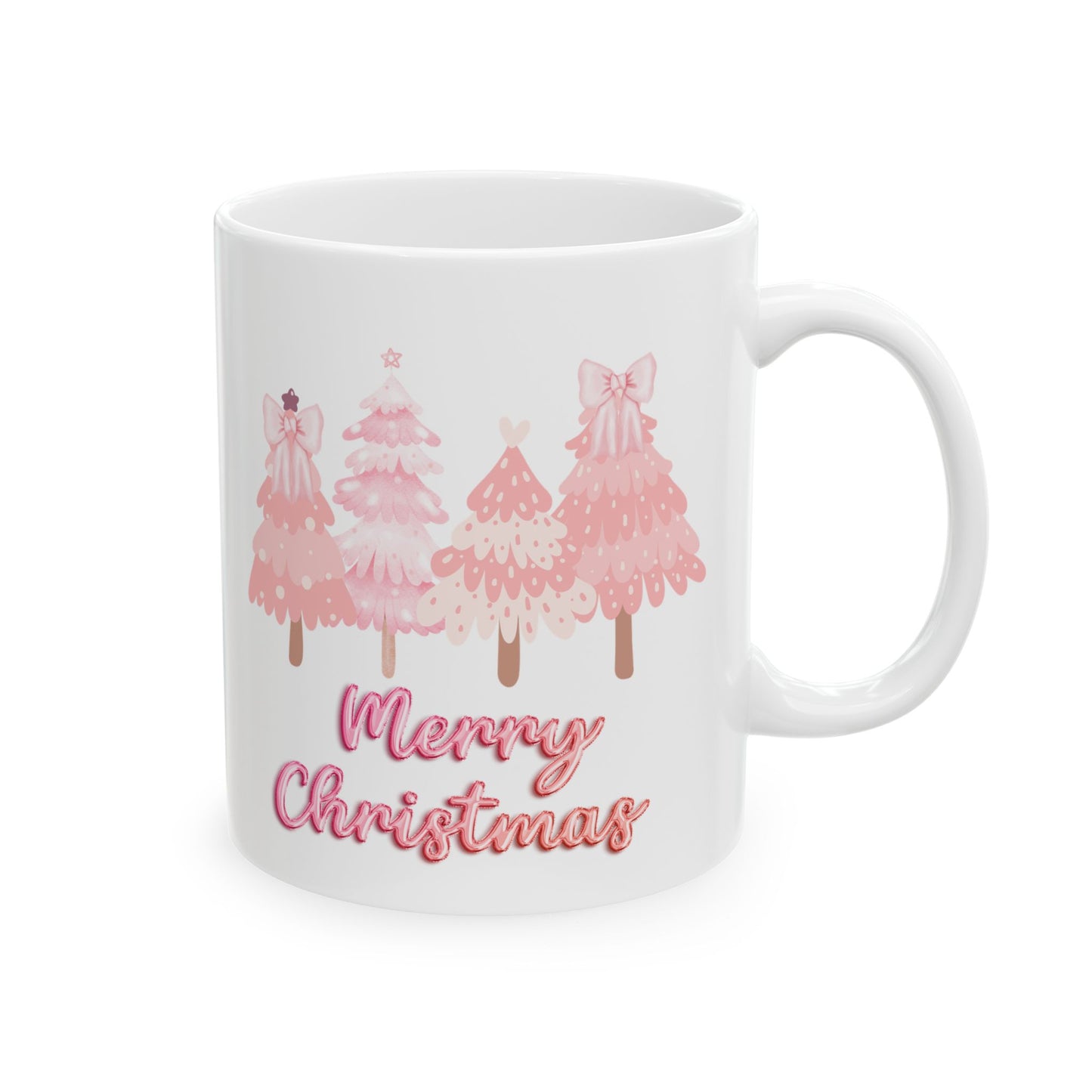 Cute Pink Christmas Trees Merry Christmas Ceramic Mug, 11oz/15oz