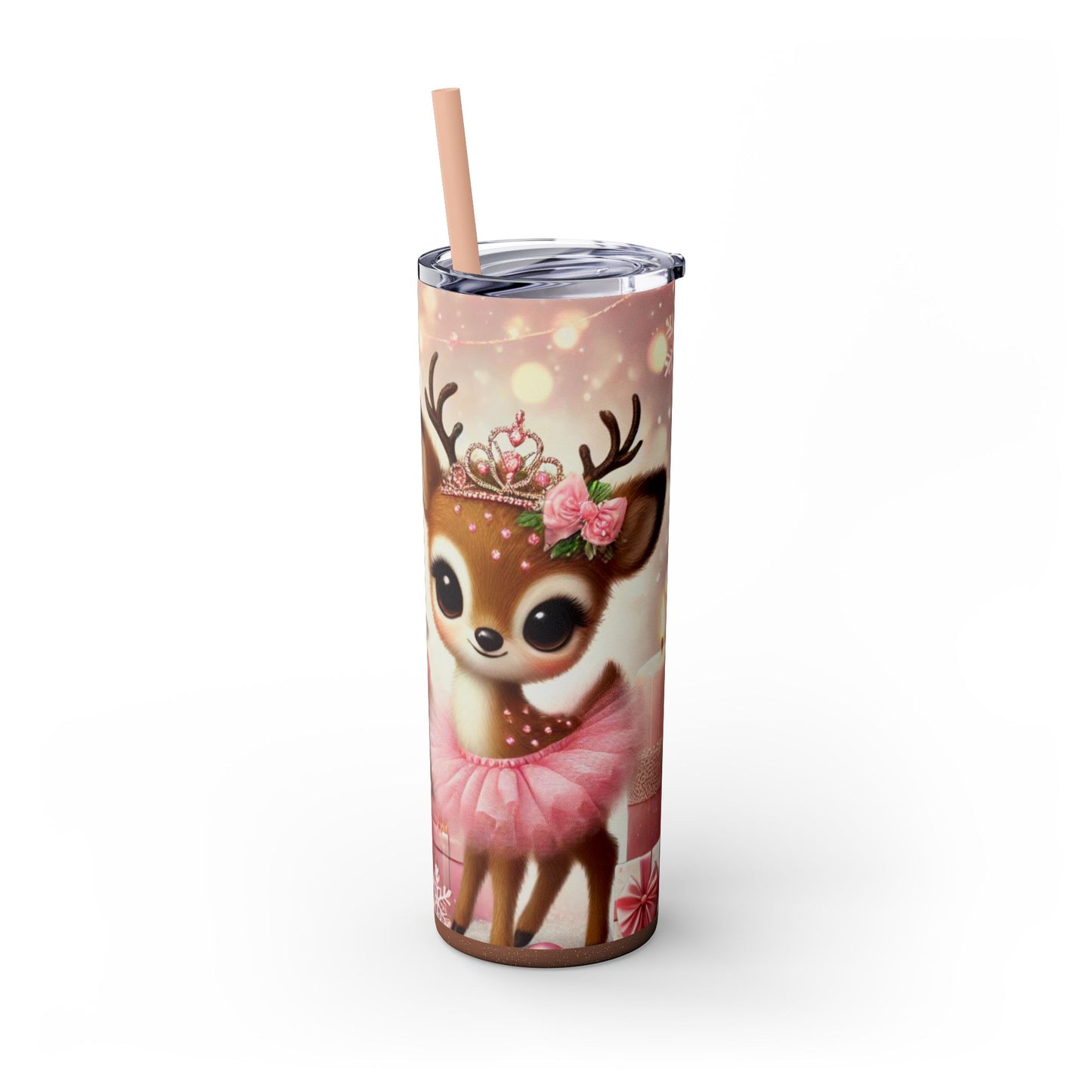 Christmas Princess Reindeer Ballerina – 20oz Glossy Skinny Tumbler