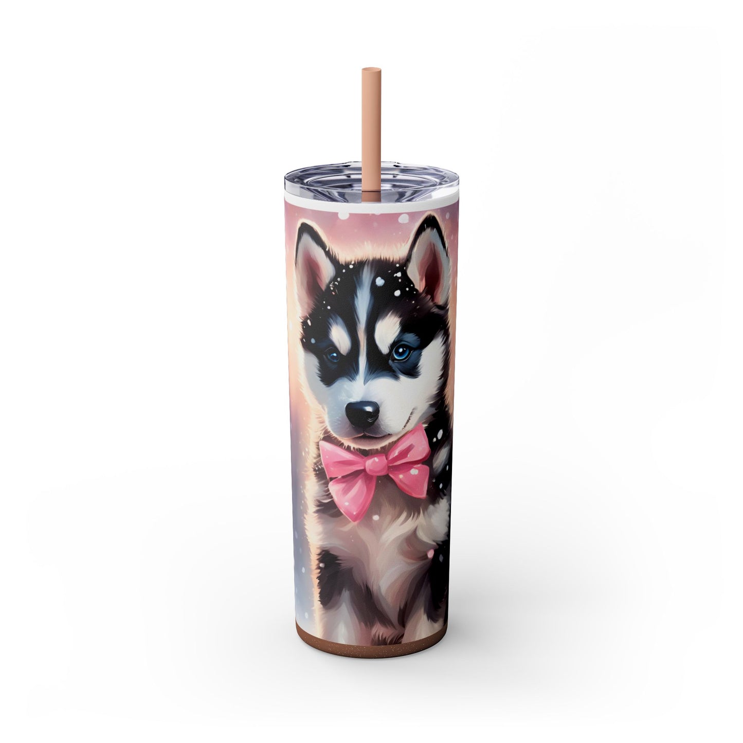 Pink Bow Siberian Husky – 20oz Glossy Skinny Tumbler