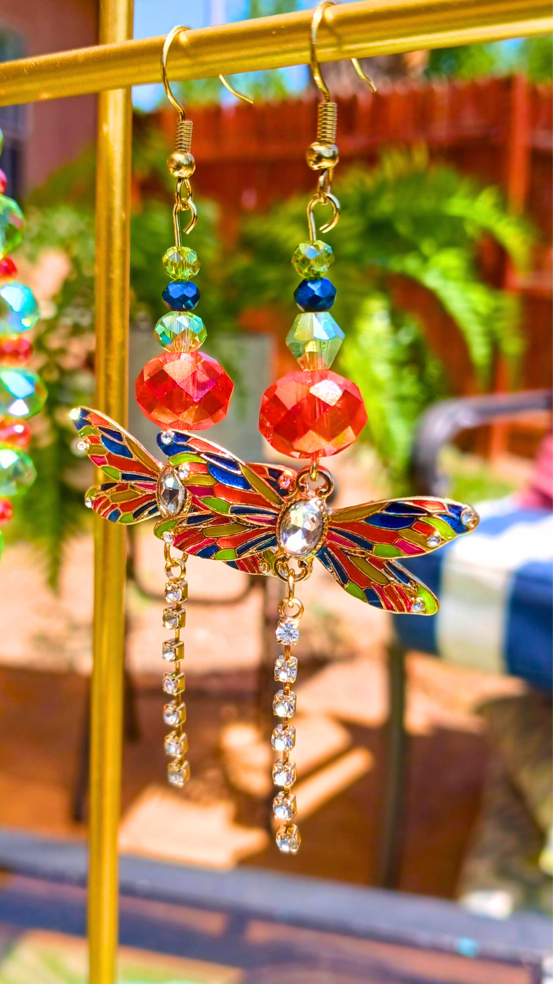 Orange Dragonfly Garden Earrings