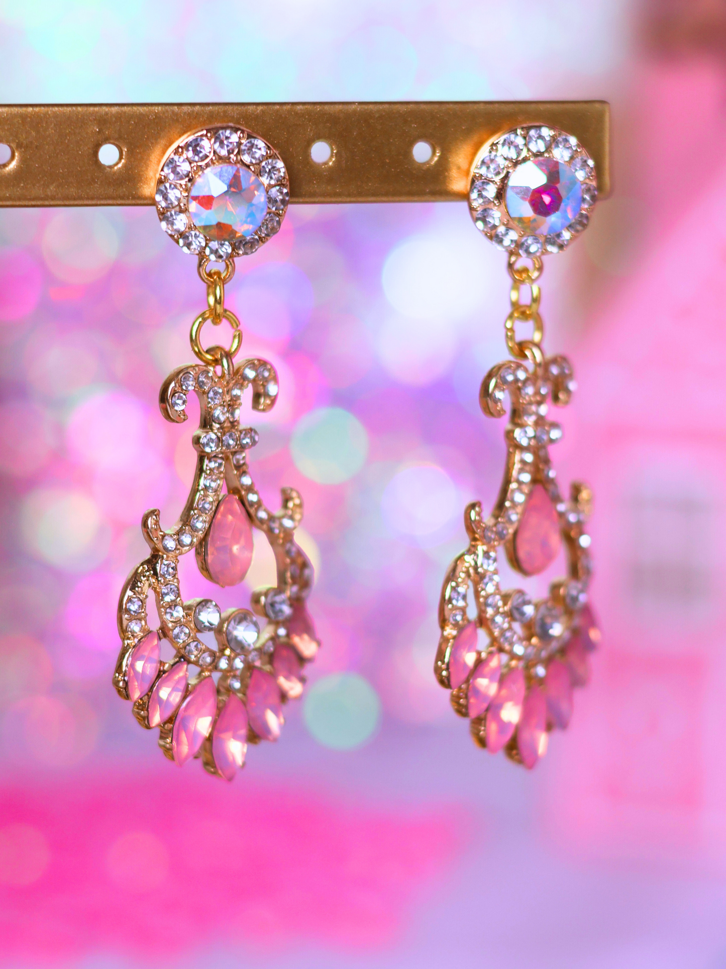 Pink Christmas Collection: Elegant Crystal Chandelier Earrings – Perfect for Holiday Glam