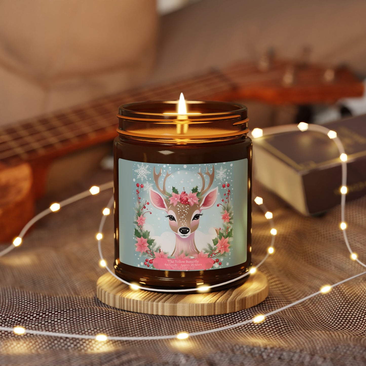 Whimsical Christmas Reindeer Soy Candle | 4oz & 9oz Amber Jar | The Yellow Butterfly Holiday Collection