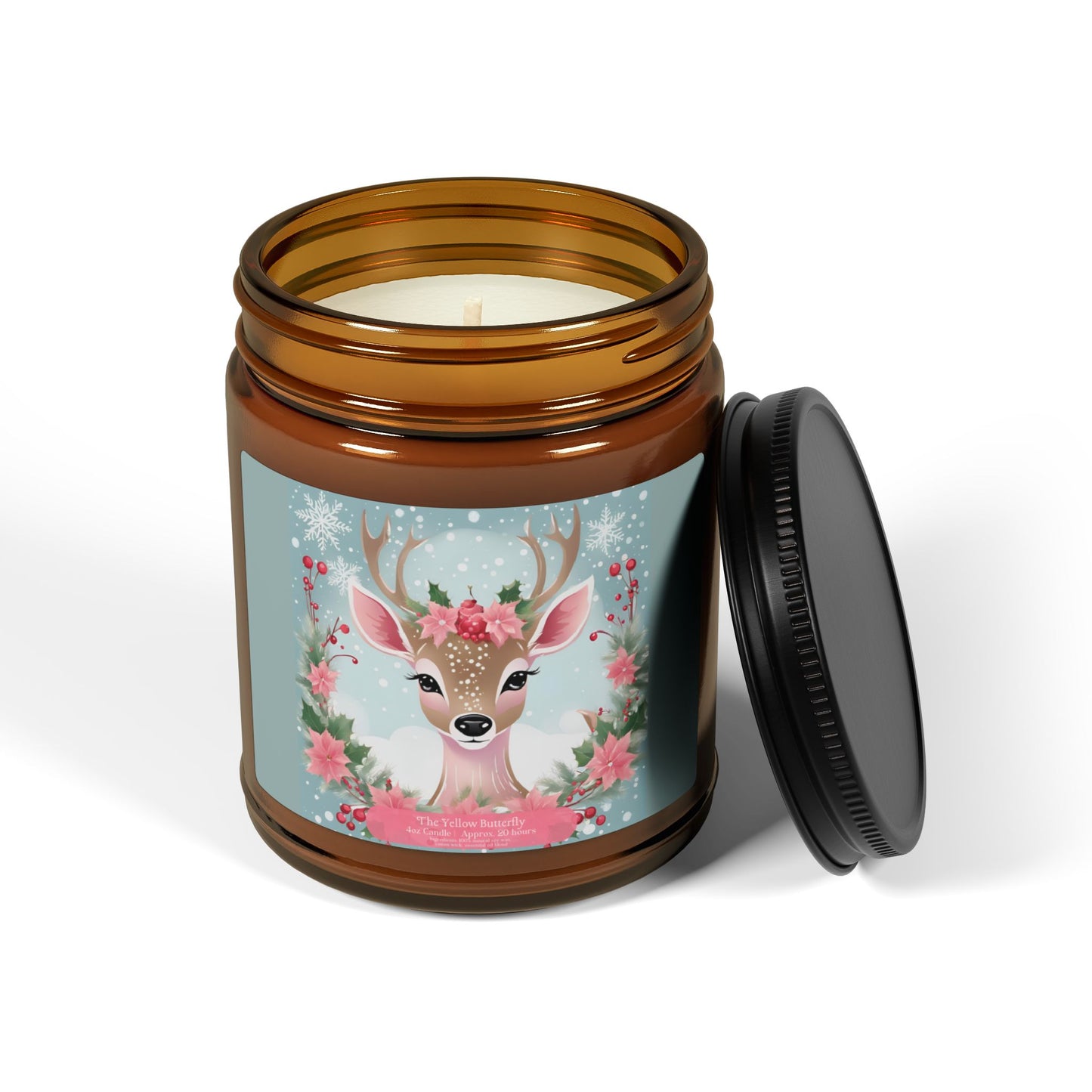 Whimsical Christmas Reindeer Soy Candle | 4oz & 9oz Amber Jar | The Yellow Butterfly Holiday Collection